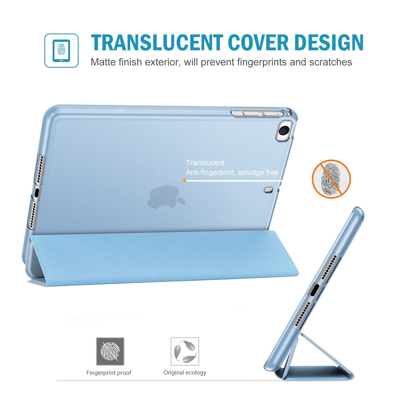 ProCase Slim Protective Cover for iPad Mini 5/4/3/2/1 (7.9 Inch) - Soft TPU Back Trifold Stand Folio Smart Case - Sky Blue | Perfect for Work, Study & Travel