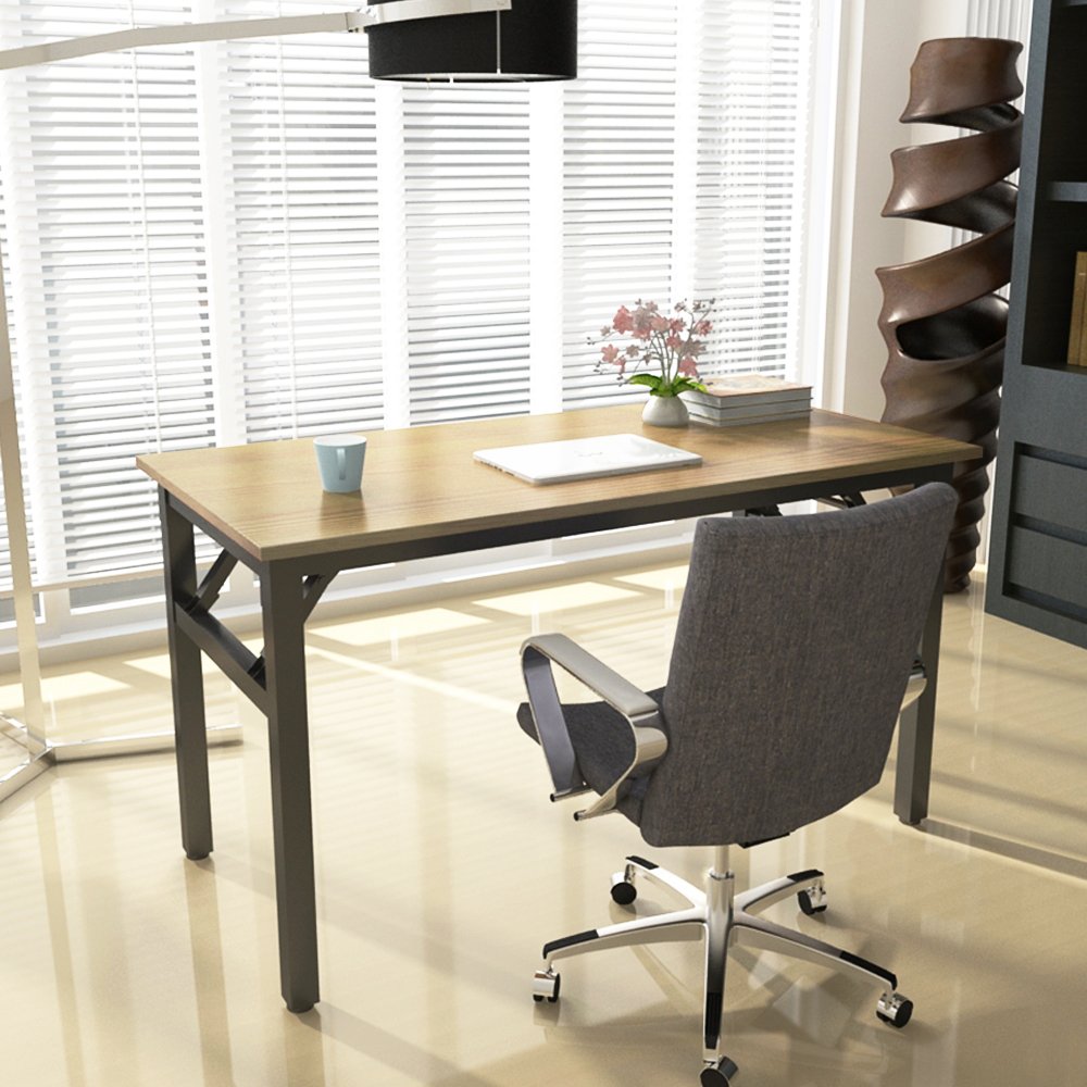SogesFurniture 47 Inch Folding Computer Desk - BIFMA Certified Office Workstation with Teak Top & Black Legs, No Assembly Required | Perfect for Home Office, Gaming Setup & Small Spaces