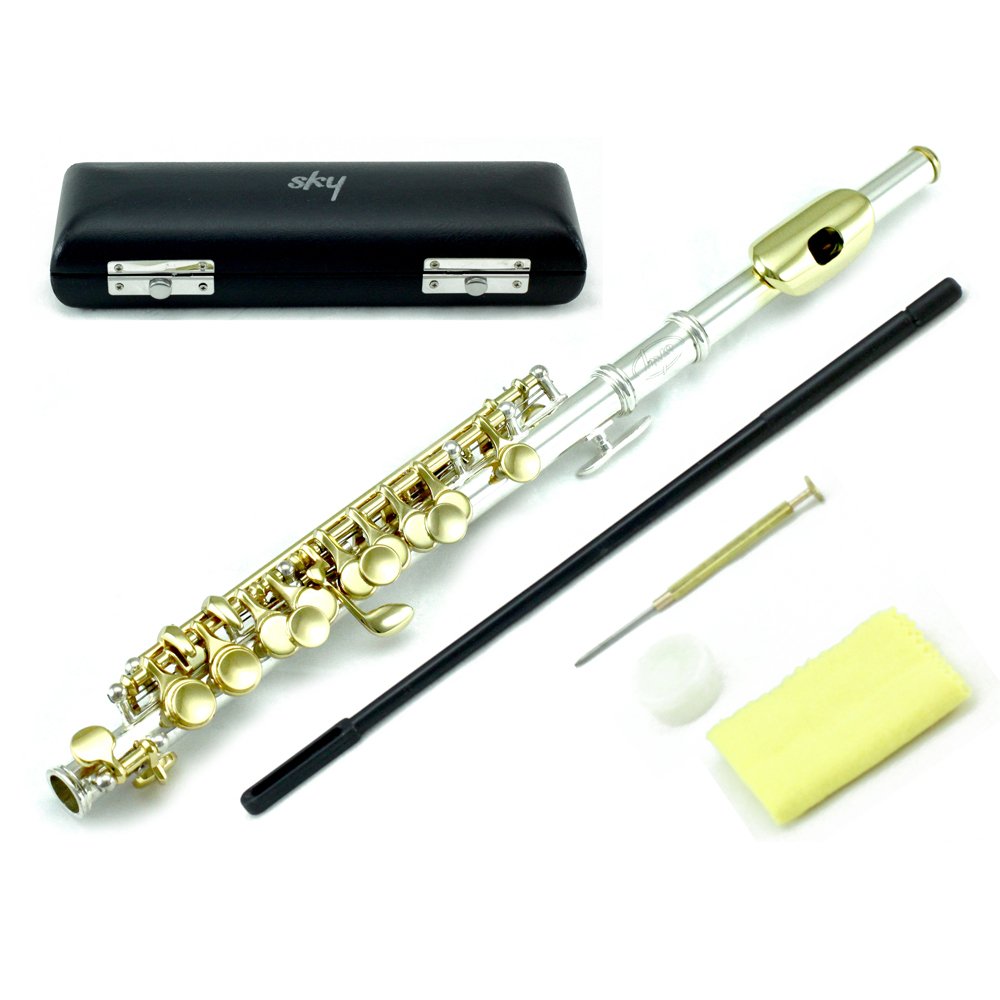 Premium Sky Paititi Band Approved C Key Piccolo Flute - Silver/Gold Finish with Hard Case, Cleaning Rod, Cloth, Joint Grease & Screwdriver - Professional Quality Sound for Marching Band, Orchestra & Solo Performances