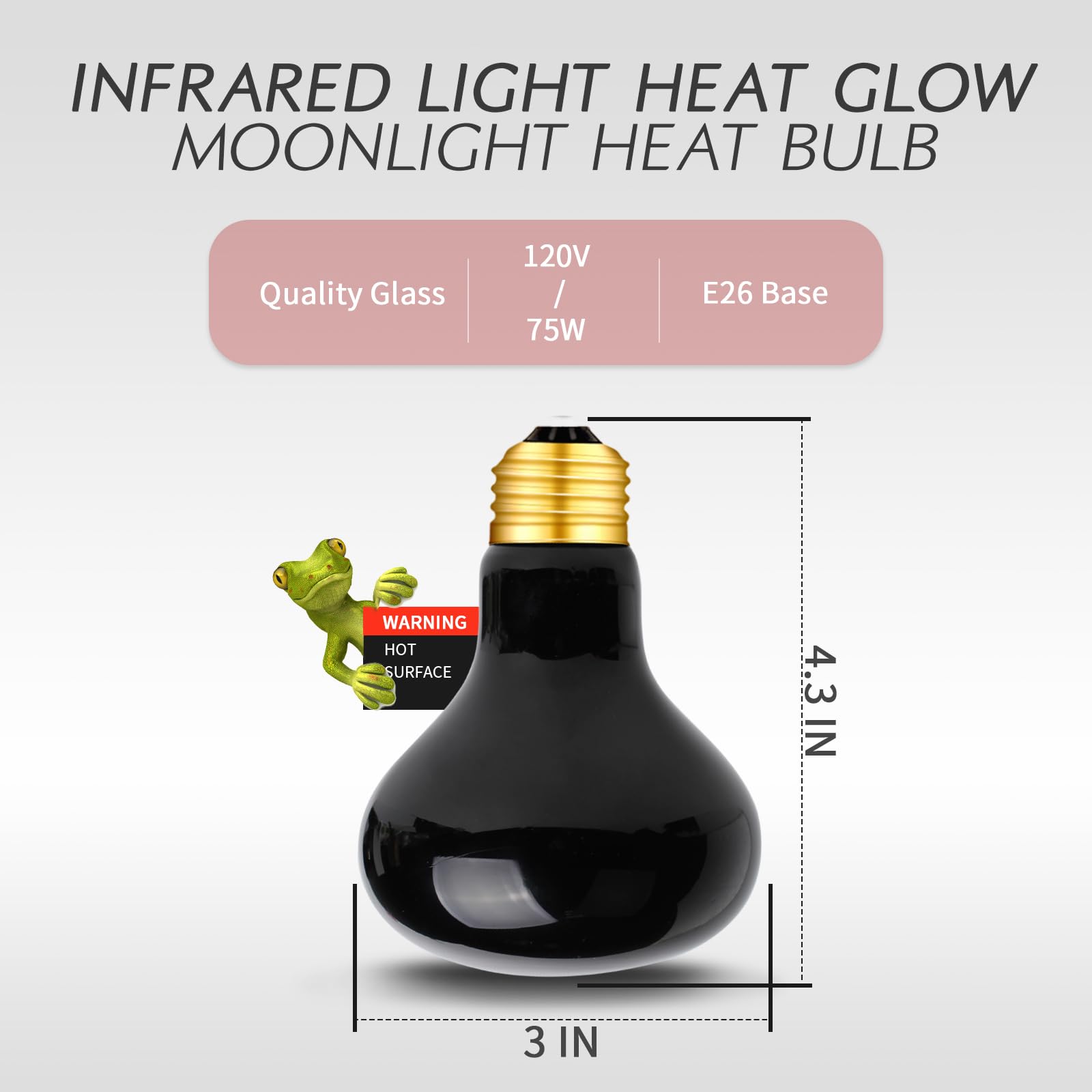 75W Infrared Heat Lamp Bulb - UVA Reptile Heating Light for Lizards, Tortoises, Snakes, Chameleons & Spiders - Moonlight Bulb for Terrariums & Nighttime Heating (2-Pack) - Perfect for Reptile Tanks, Amphibian Habitats & Nocturnal Pet Care