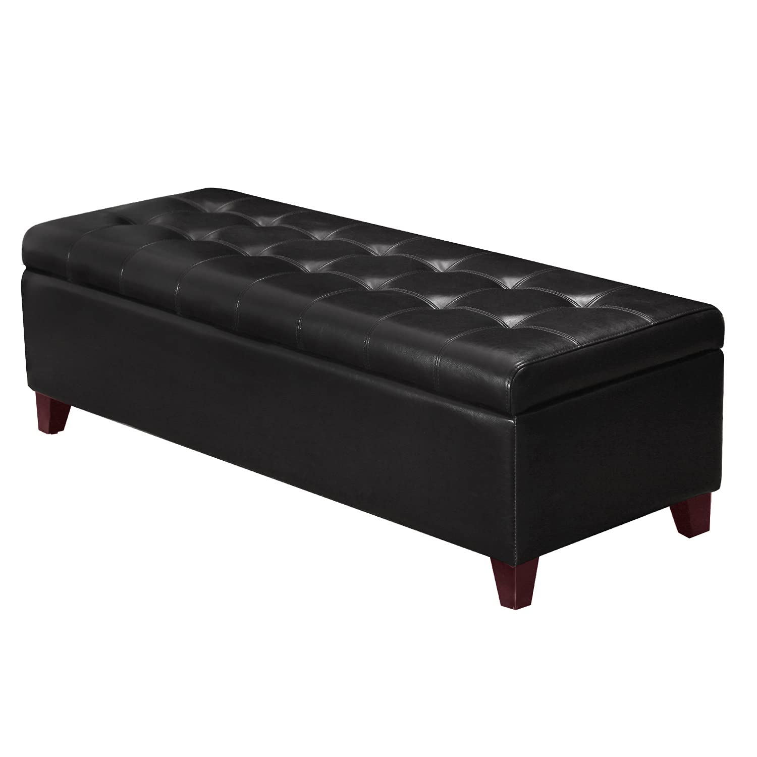 Storage Ottoman Bench with Wooden Legs - Upholstered Rectangle Storage Seat for Bedroom & Living Room - Perfect for End of Bed Storage, Extra Seating & Home Organization