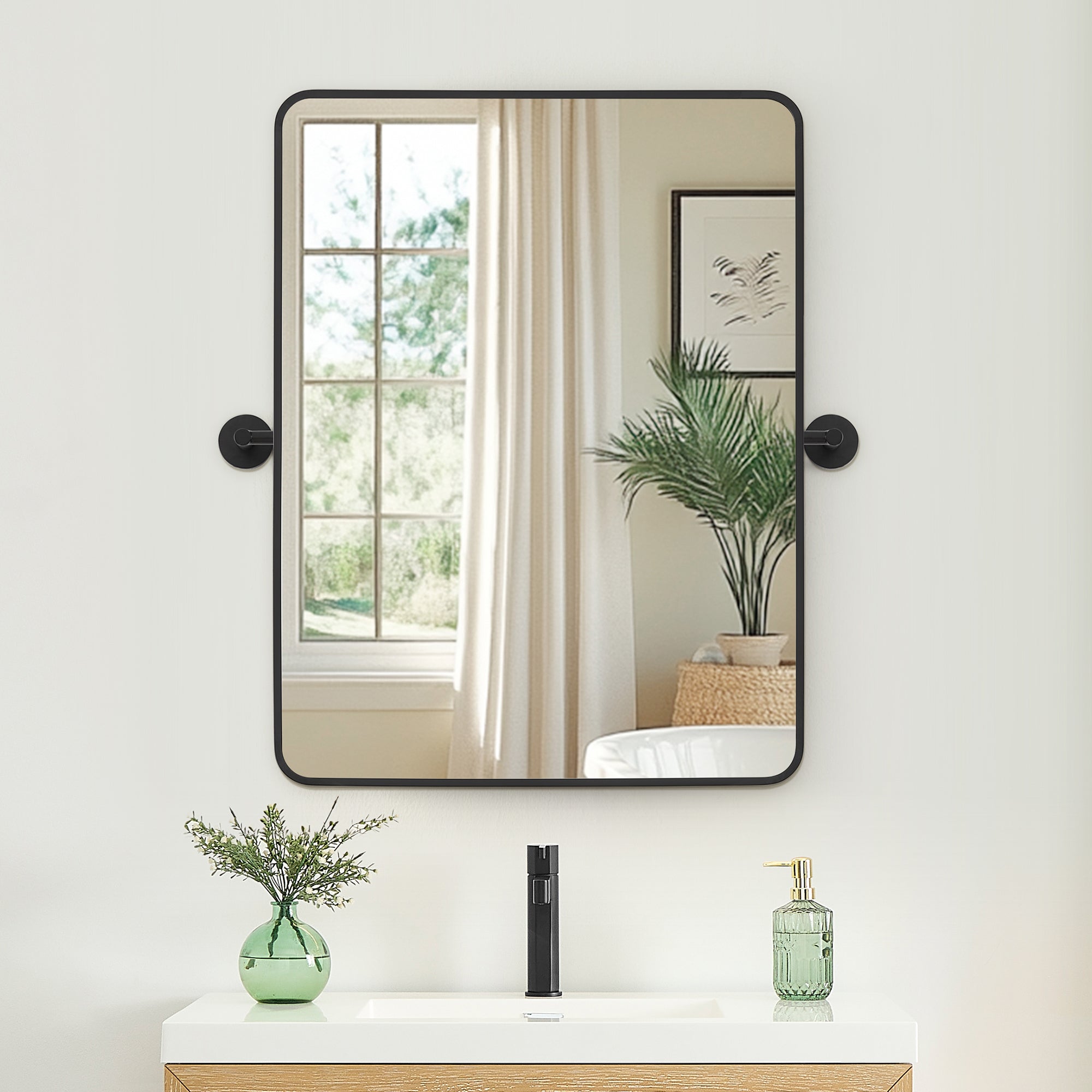 Dieux 24x32 Inch Rectangular Aluminum Framed Bathroom Mirror - Matte Black Modern Pivot Wall Mirror for Vanity, Powder Room & Contemporary Home Decor