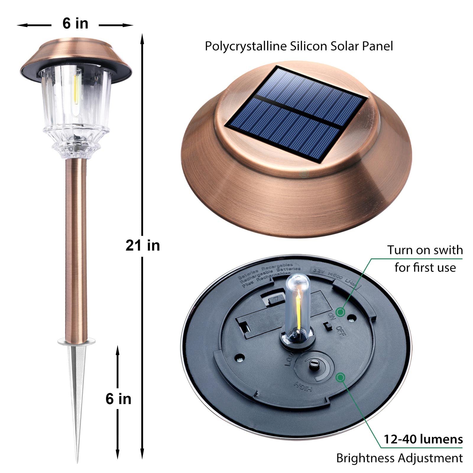 DenicMic Solar Garden Lights Outdoor - 2 Pack Waterproof Stainless Steel Pathway Lighting for Yard, Patio, Lawn, Walkway (12-40 Lumens) | Super Bright Solar Powered Landscape Lights for Garden Decor & Nighttime Safety