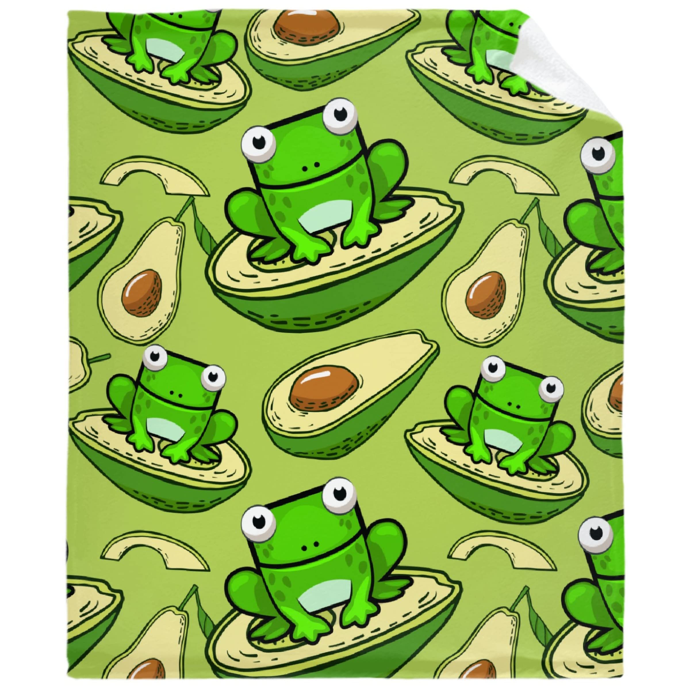 Premium Soft Flannel Blanket - Green Frog & Avocado Print, 90