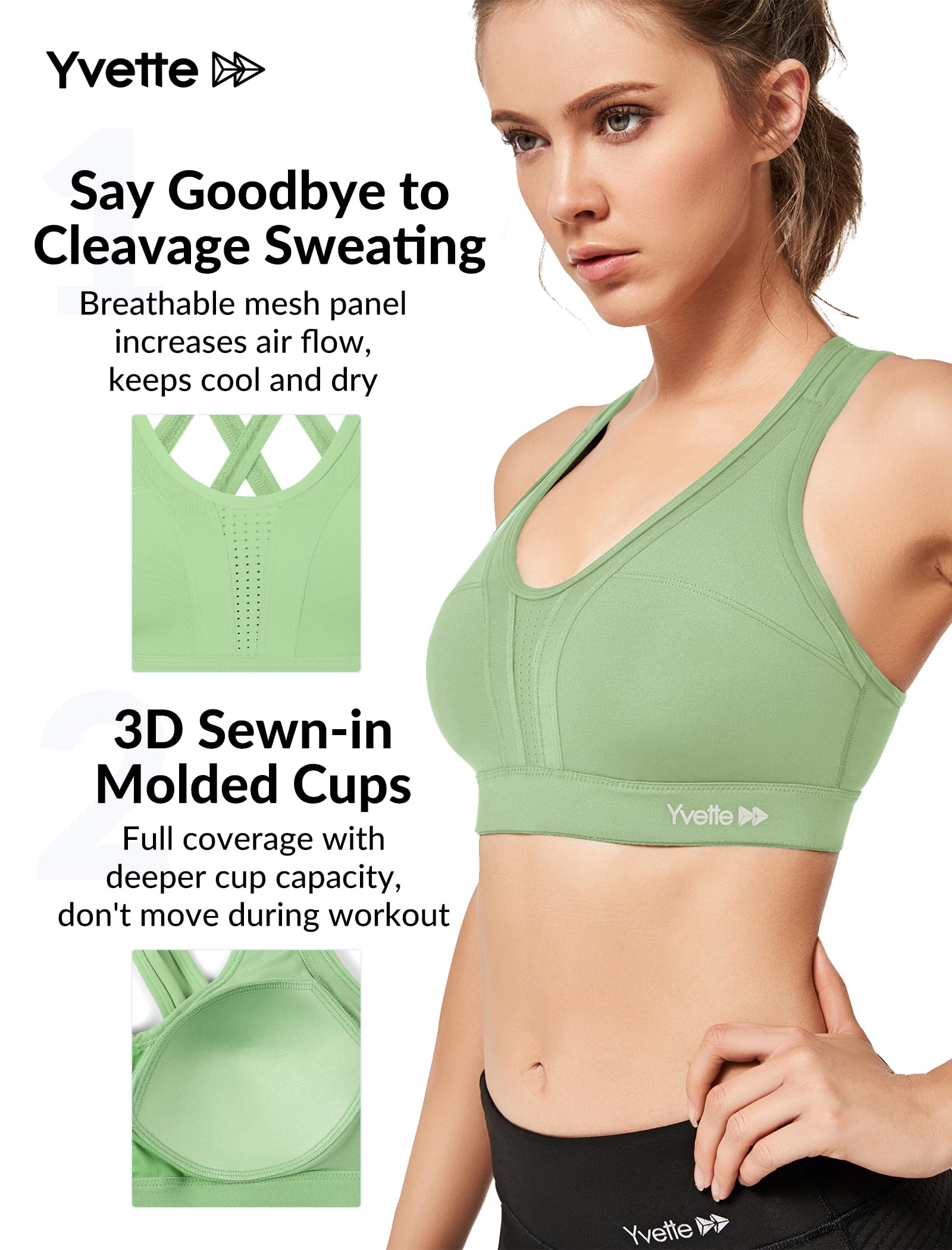 Yvette Women's High Impact Sports Bra - Criss Cross Back Supportive Running Bra for Plus Size - Perfect for Gym, Yoga & High-Intensity Workouts