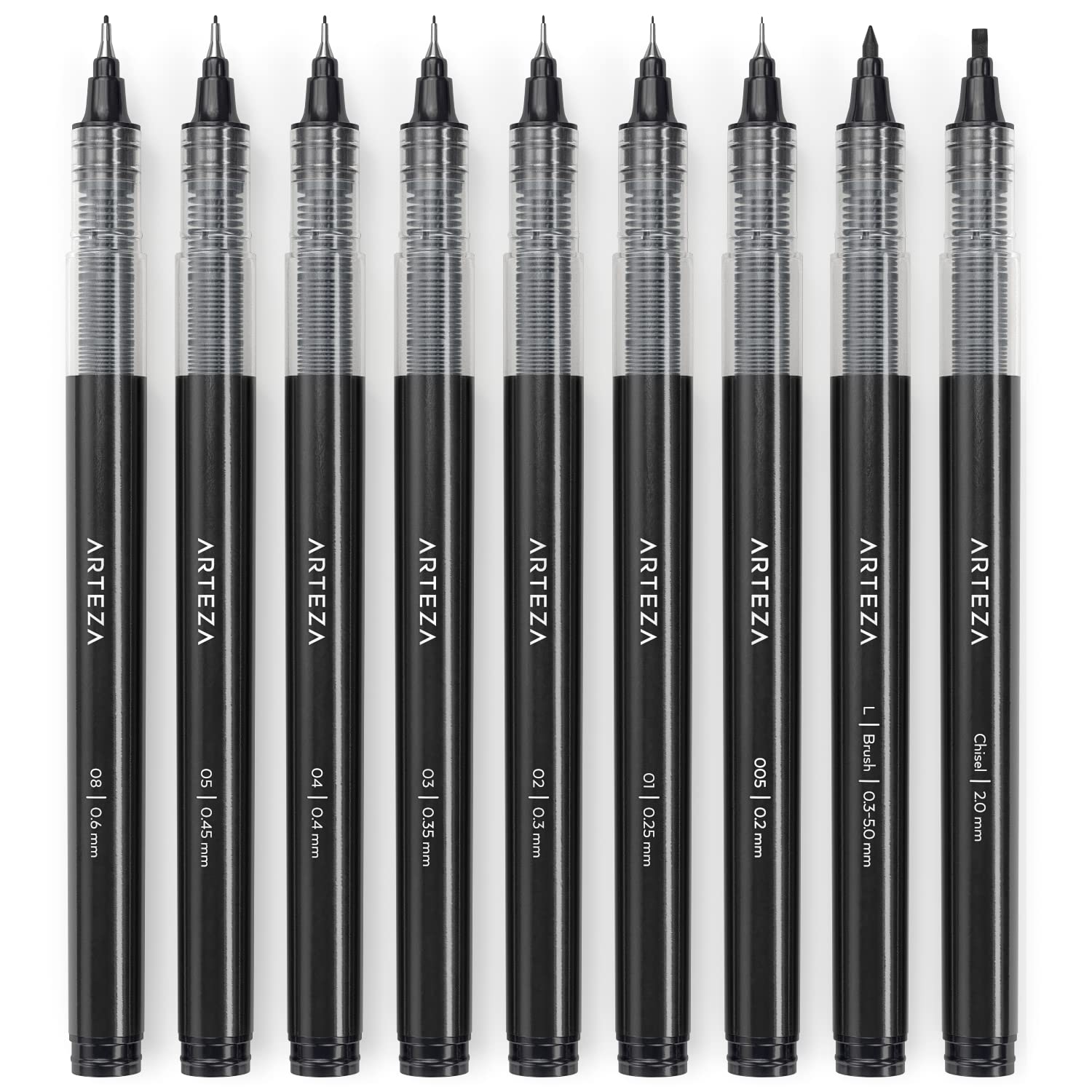 ARTEZA Micro-Line Ink Pens Set of 9 - Black Fineliners with Japanese Archival Ink for Drawing, Sketching & Calligraphy - Perfect Art Supplies for Comic Artists, Illustrators & Bullet Journaling