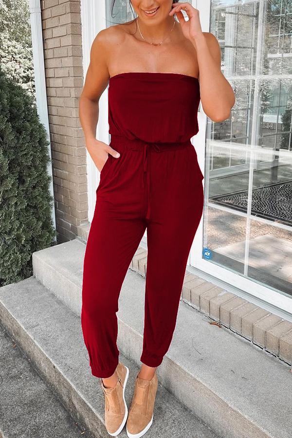 Strapless Pocket Cotton Blend Jumpsuit for Women - Comfortable & Stylish Romper for Summer, Beach, and Casual Outings