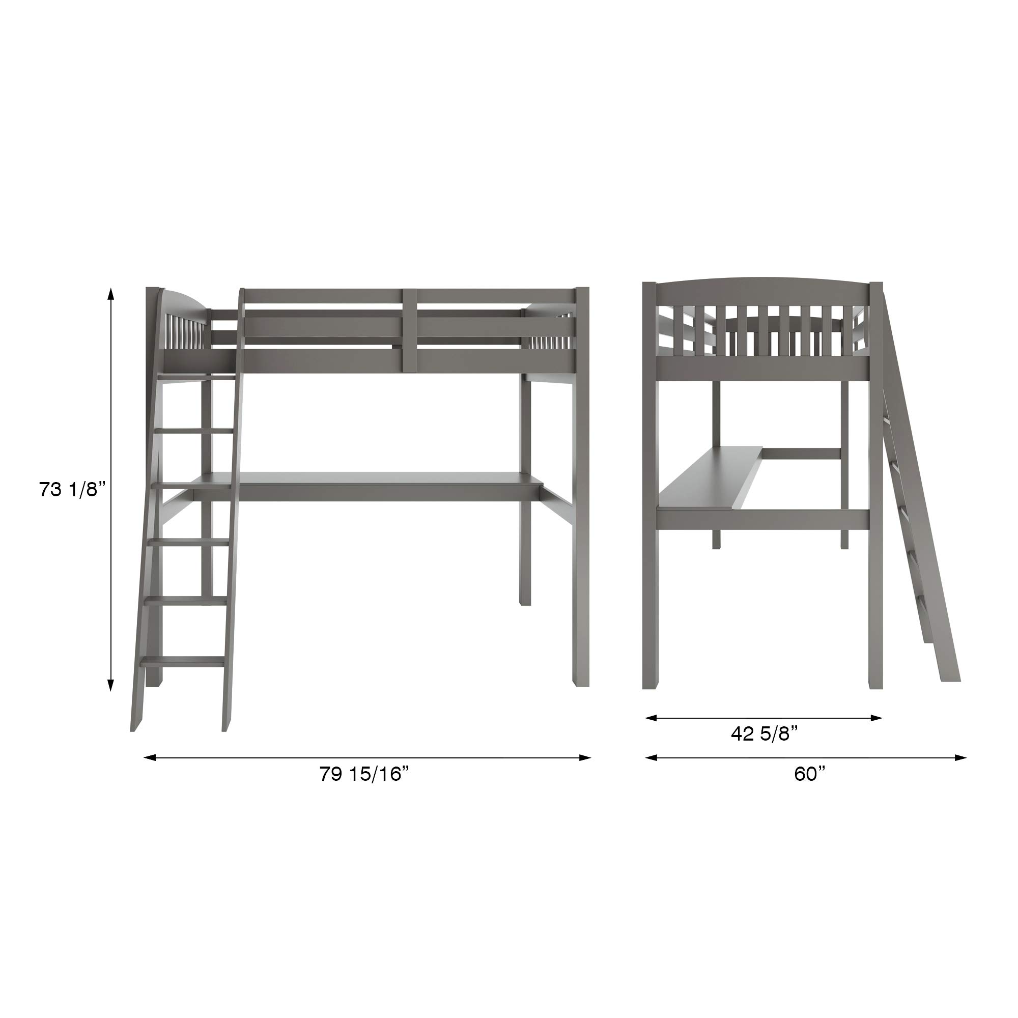 **High Loft Bed with Desk & Safety Guardrail - Twin Size Wooden Loft Bed for Kids, Teens & Adults - Sturdy Slat Support & Angled Ladder - Perfect for Small Rooms, Dorms & Apartments (Twin, Gray)**
