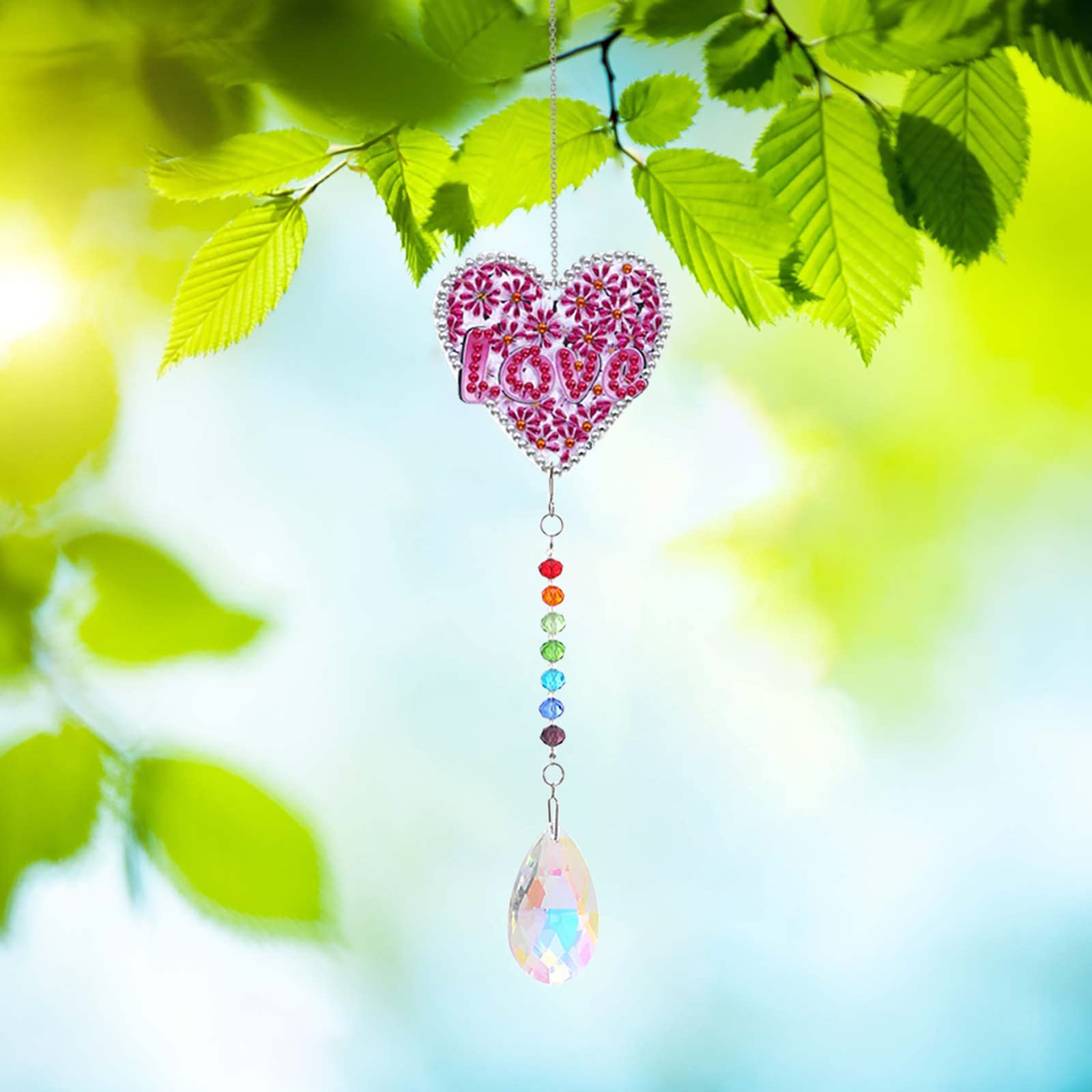 5D DIY Diamond Painting Suncatcher Wind Chime Kit - Heart Shaped Crystal Paint by Numbers Art with Drill Cross Stitch for Home Decor, Garden, Gift (wm08) - Perfect for Bedroom, Patio & Wedding Decorations