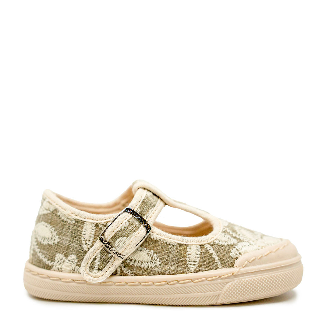 Pepe Taupe Floral T-Strap Baby Sneakers - Comfortable & Stylish First Walking Shoes for Infants & Toddlers - Perfect for Outdoor Play, Parties & Special Occasions