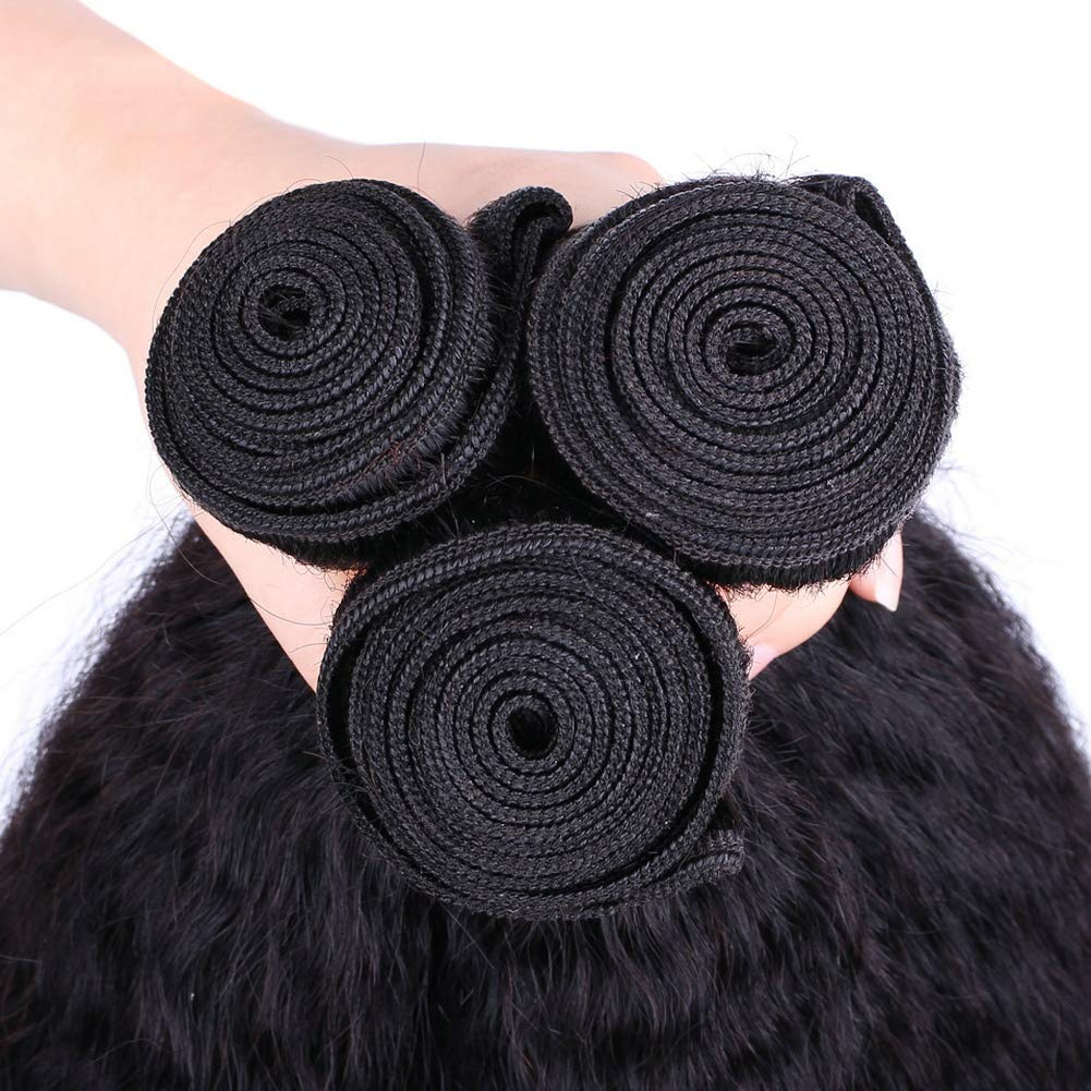 100% Unprocessed Brazilian Virgin Remy Hair Bundles - Kinky Straight 20/22/24 Inch Yaki Straight Human Hair 3 Bundles for Black Women (Natural Black Color) | Perfect for Protective Styles, Weaves & Natural Hair Extensions