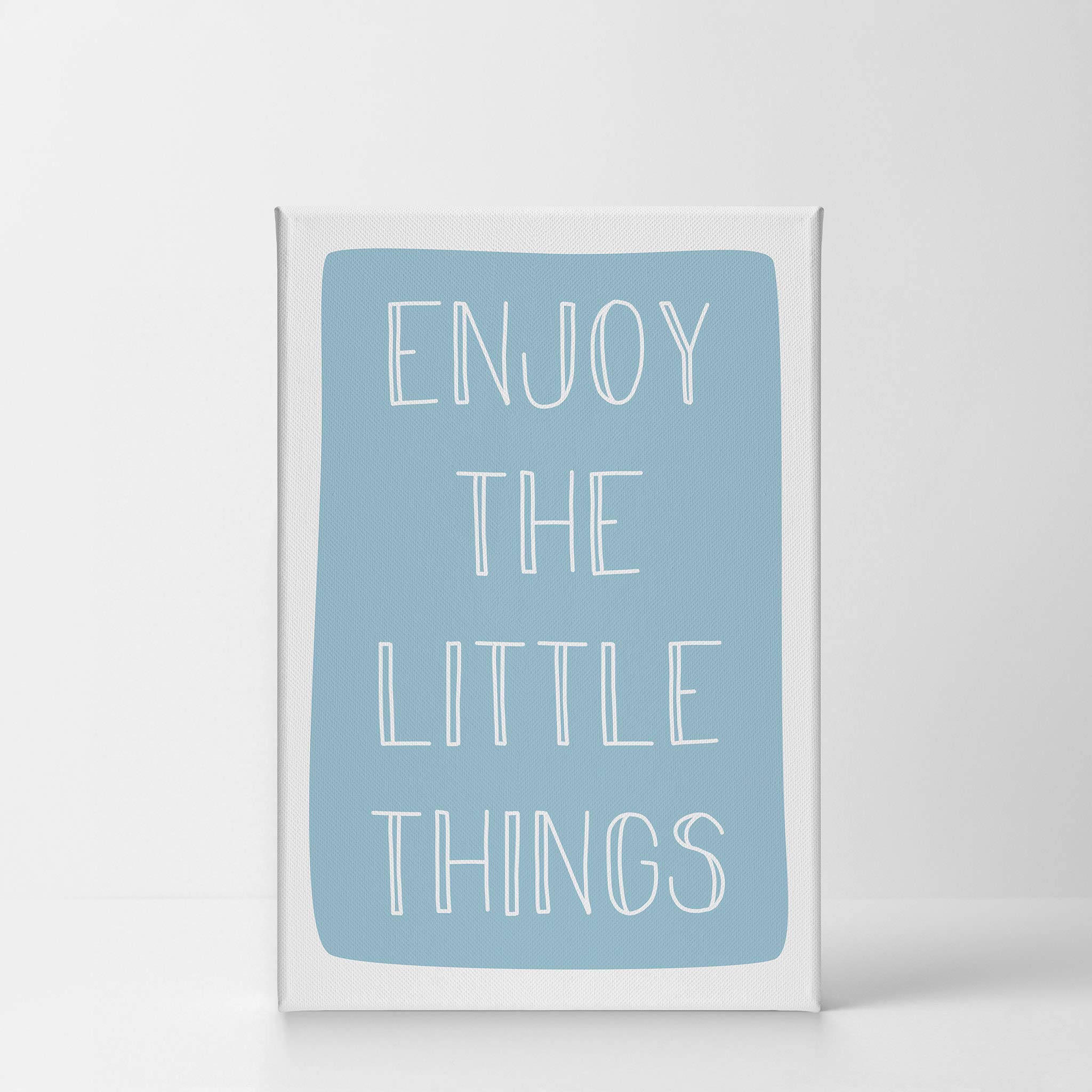 Enjoy The Little Things Lettering Blue Background Canvas Print - Kids Room Decor, Nursery Wall Art, Baby Room Decor - Ready to Hang 36x24 - Made in USA | Perfect for Children's Bedrooms, Playrooms & Daycare Centers