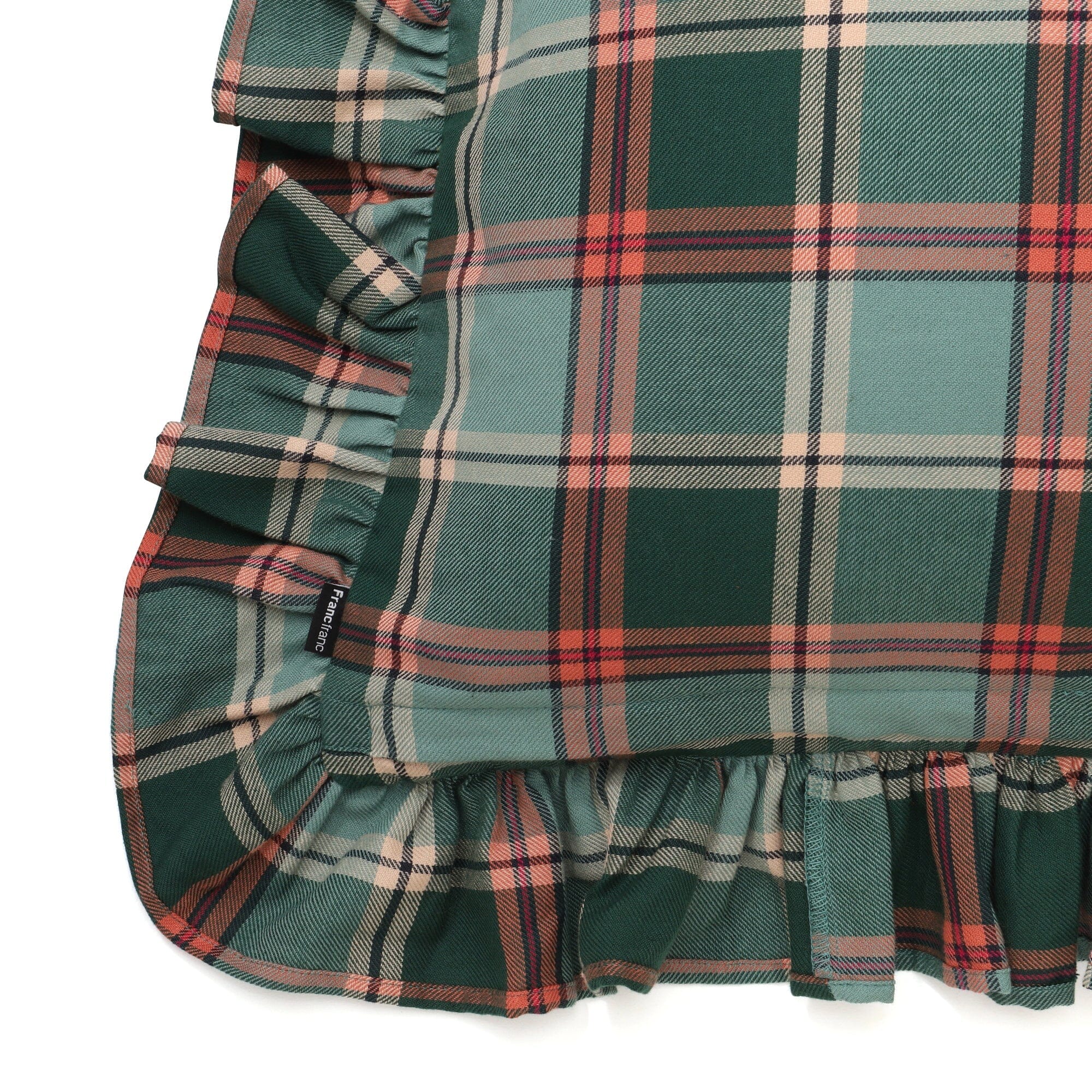 Frilled Checkered Cushion Cover 18x18 Inches Green - Soft & Stylish Home Decor for Sofa, Bed, or Living Room