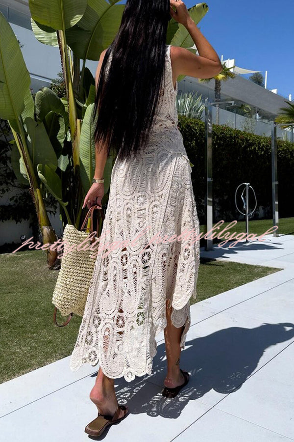 Crochet Lace Summer Tank Top for Women - Boho Chic Loose Fit with Irregular Hem | Perfect for Beach Vacations, Music Festivals & Casual Outings