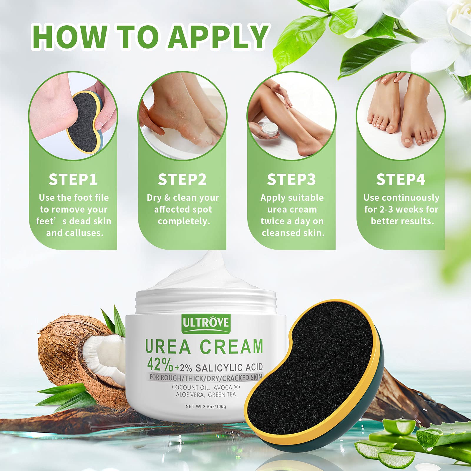 42% Urea Cream with 2% Salicylic Acid - Professional Foot Moisturizer & Callus Remover - Dead Skin Exfoliator & Cracked Heel Repair - 3.5 oz for Dry, Rough Feet - Perfect for Pedicures & At-Home Foot Care