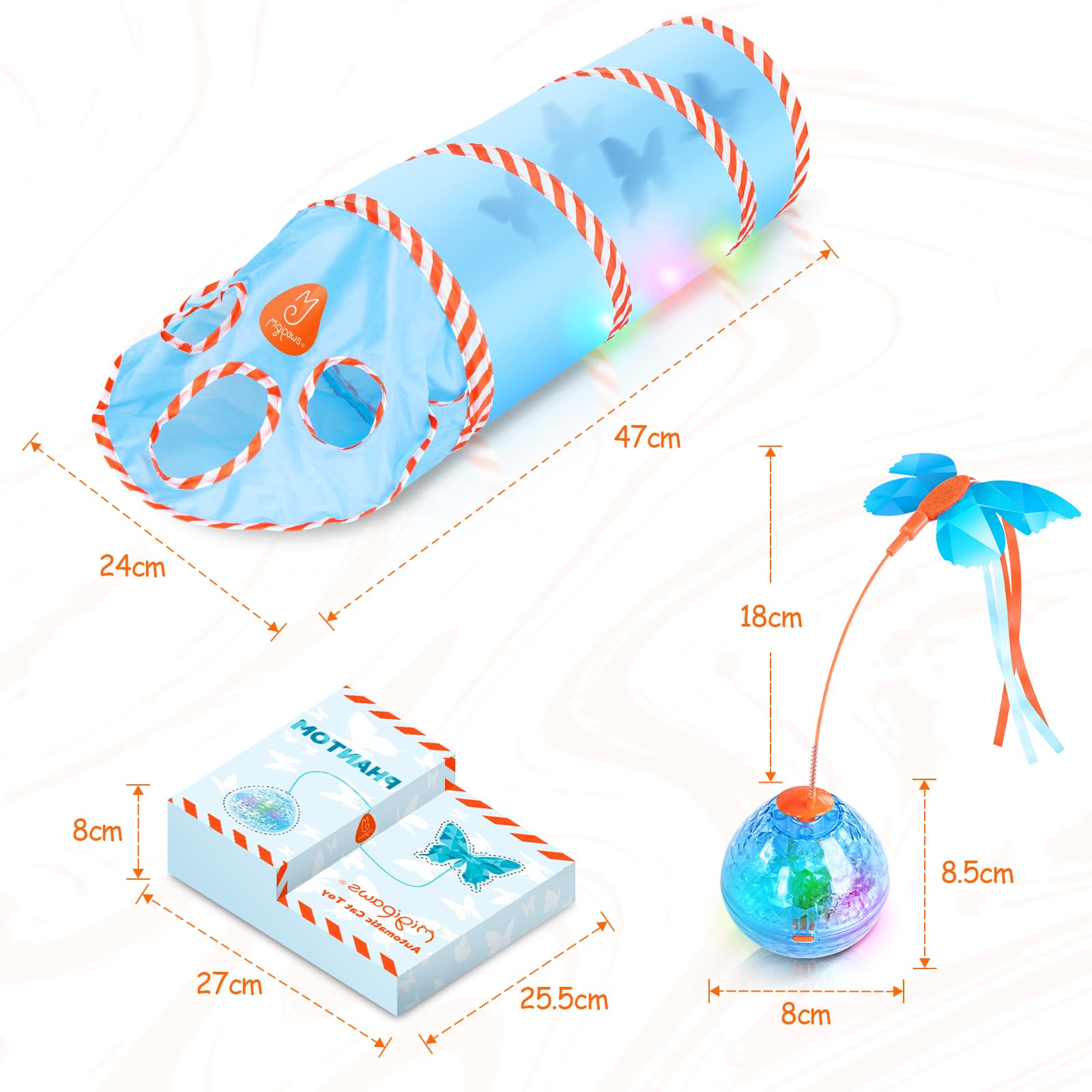 Migipaws Interactive Cat Toys - Upgraded 2.0 Rechargeable Butterfly Feather Projection Toy with Moving Shadows for Indoor Cats | Fun Play in Cat Tunnels & Cardboard Boxes | Stimulates Exercise & Reduces Boredom