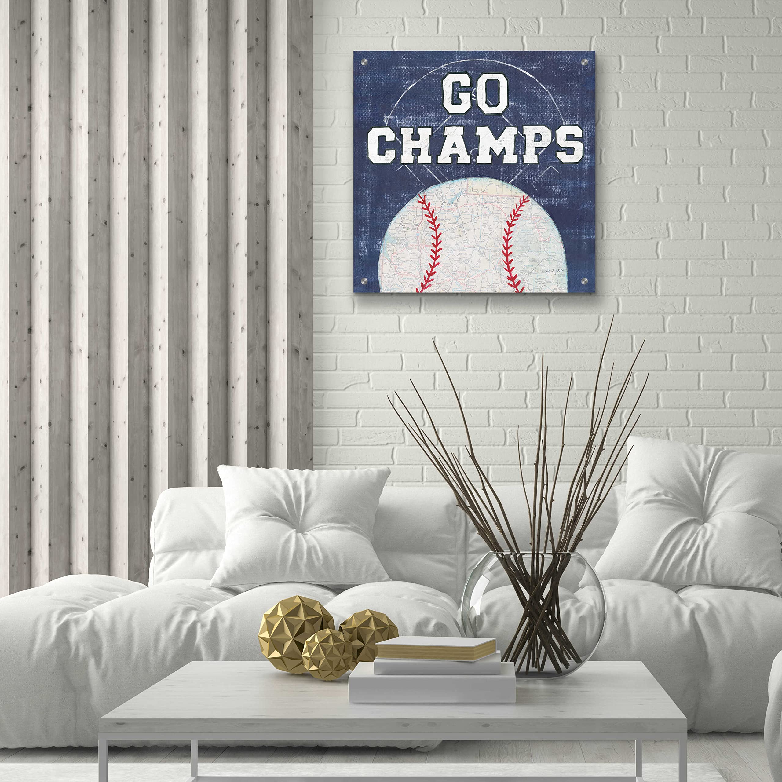 Courtney Prahl 'On the Field III Go Champs' Acrylic Glass Wall Art - 24x24 Inches Modern Sports Painting for Living Room, Game Room & Office Decor