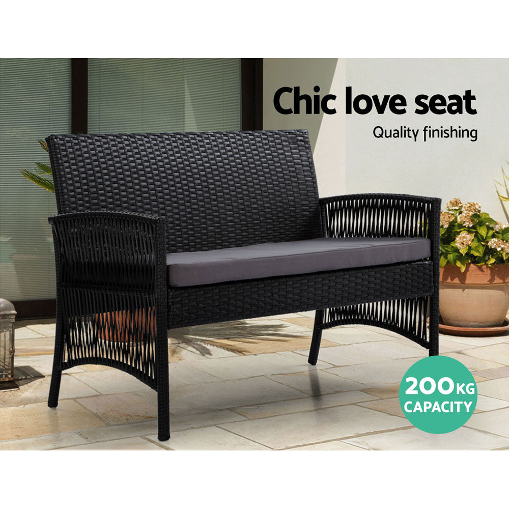 4-Piece Outdoor Sofa Set with Storage Cover - Wicker Harp Chairs & Table in Black - Perfect for Patio, Garden, or Poolside Relaxation