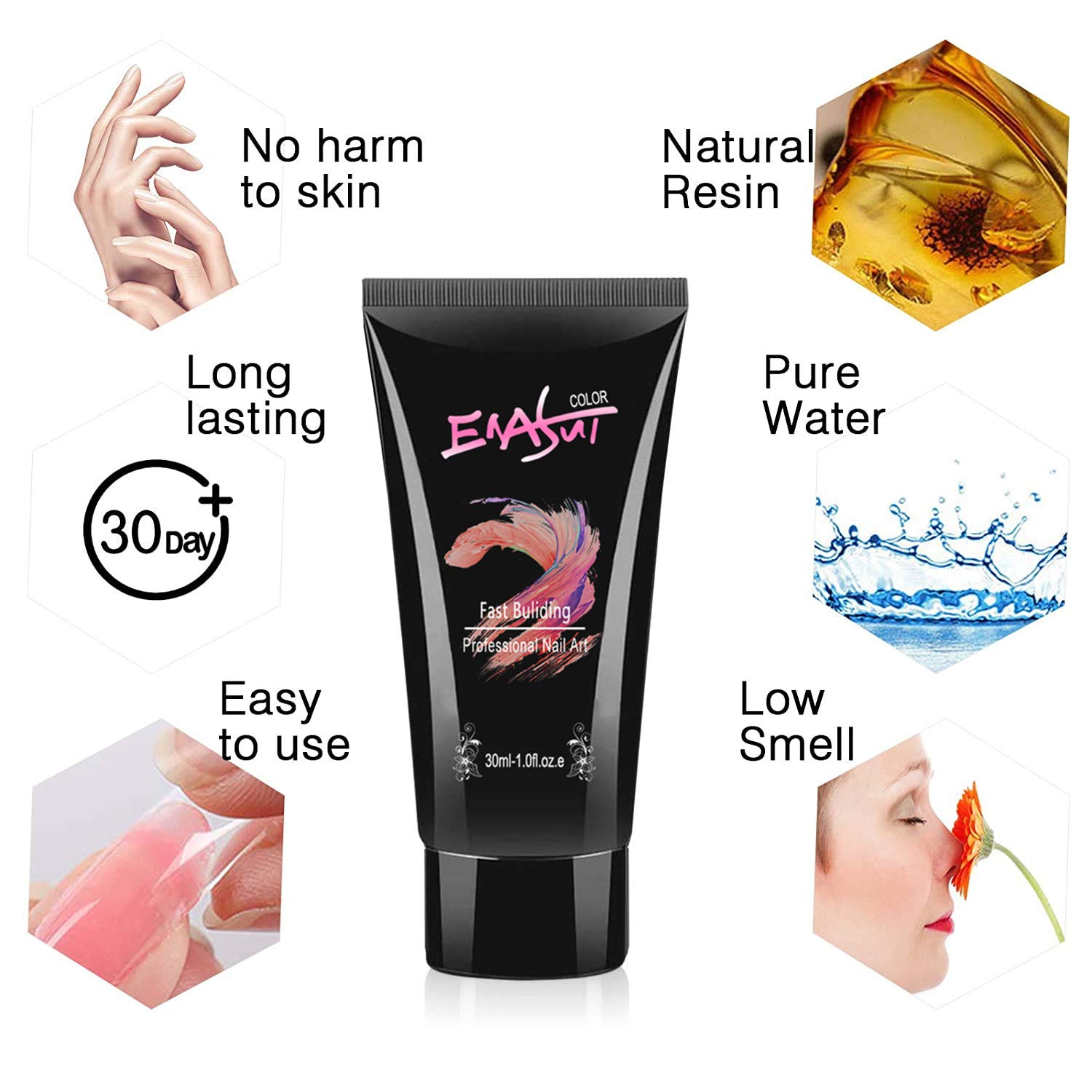 6 Colors 30ml Poly UV Gel Nail Extension Kit with LED Nail Lamp - Quick Building Nail Enhancement Set for Professional & DIY Nail Art - Perfect for Salon, Home Use & Special Occasions