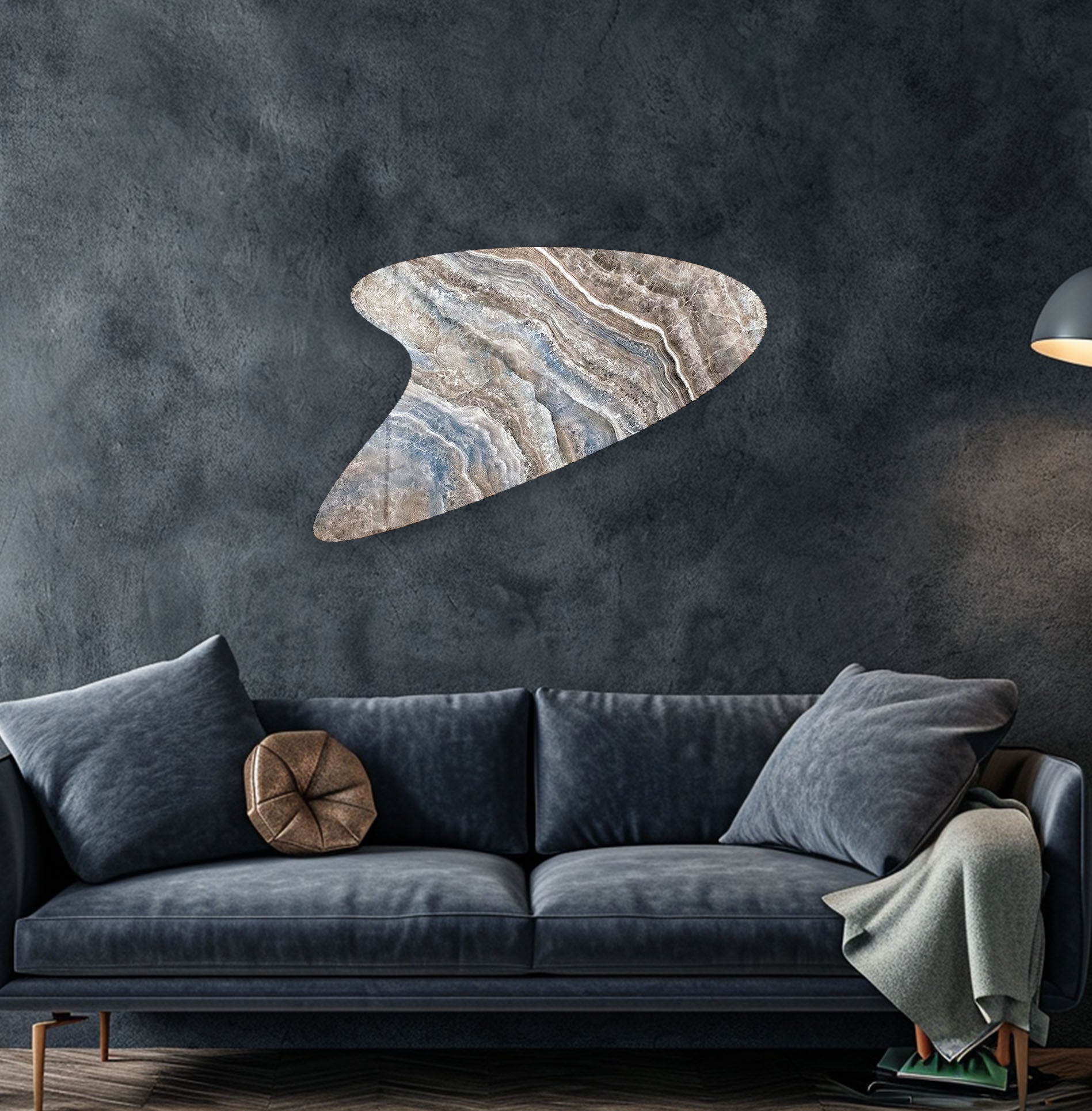 Blue & Beige Marble Irregular Glass Wall Art - Modern Abstract Home Decor for Living Room, Bedroom & Office - Unique Handmade 3D Wall Sculpture for Contemporary Interior Design