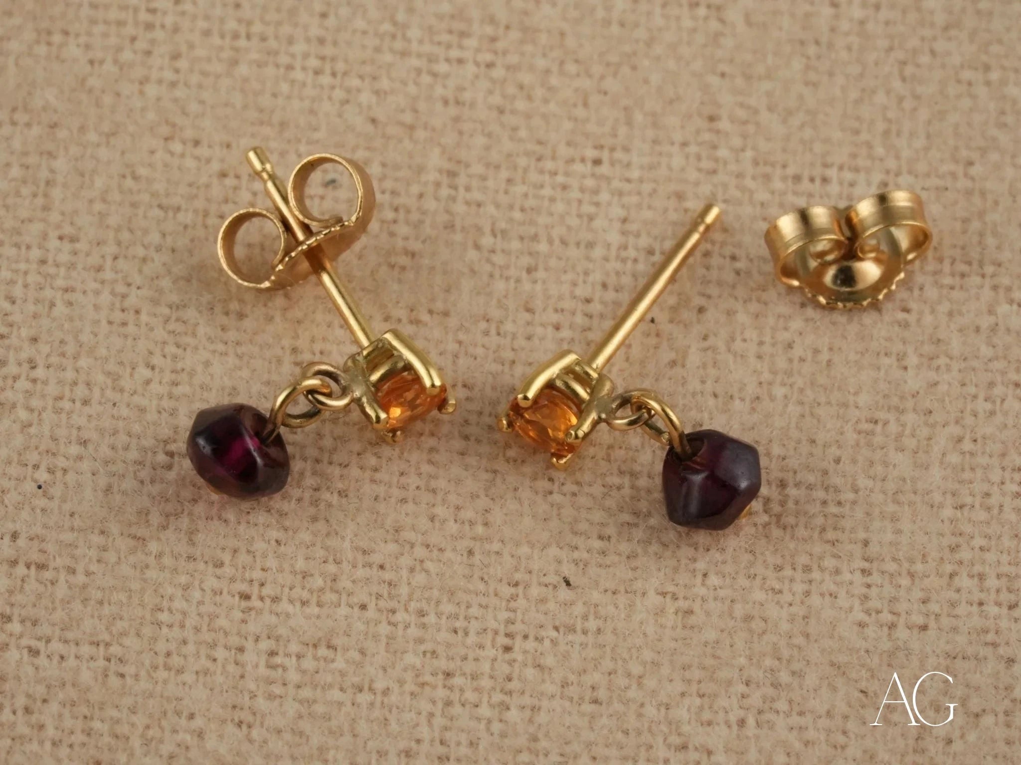 18K Gold Citrine & Rubellite Drop Earrings for Women - Elegant Sunset-Inspired Jewelry for Parties, Weddings & Special Occasions