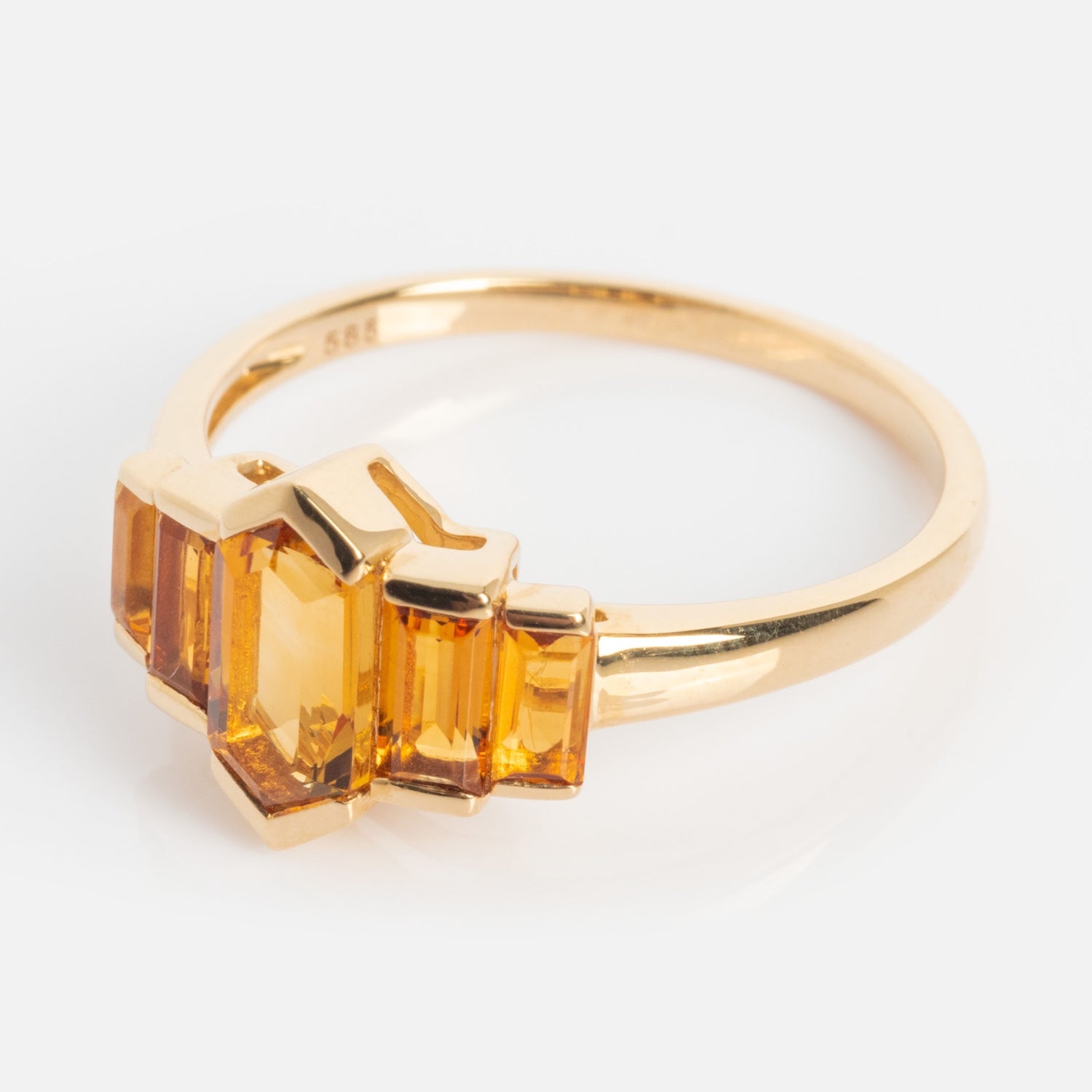 14K Gold Graduated Citrine Deco Ring for Women - Elegant Vintage Style Jewelry Gift for Birthday, Anniversary & Special Occasions