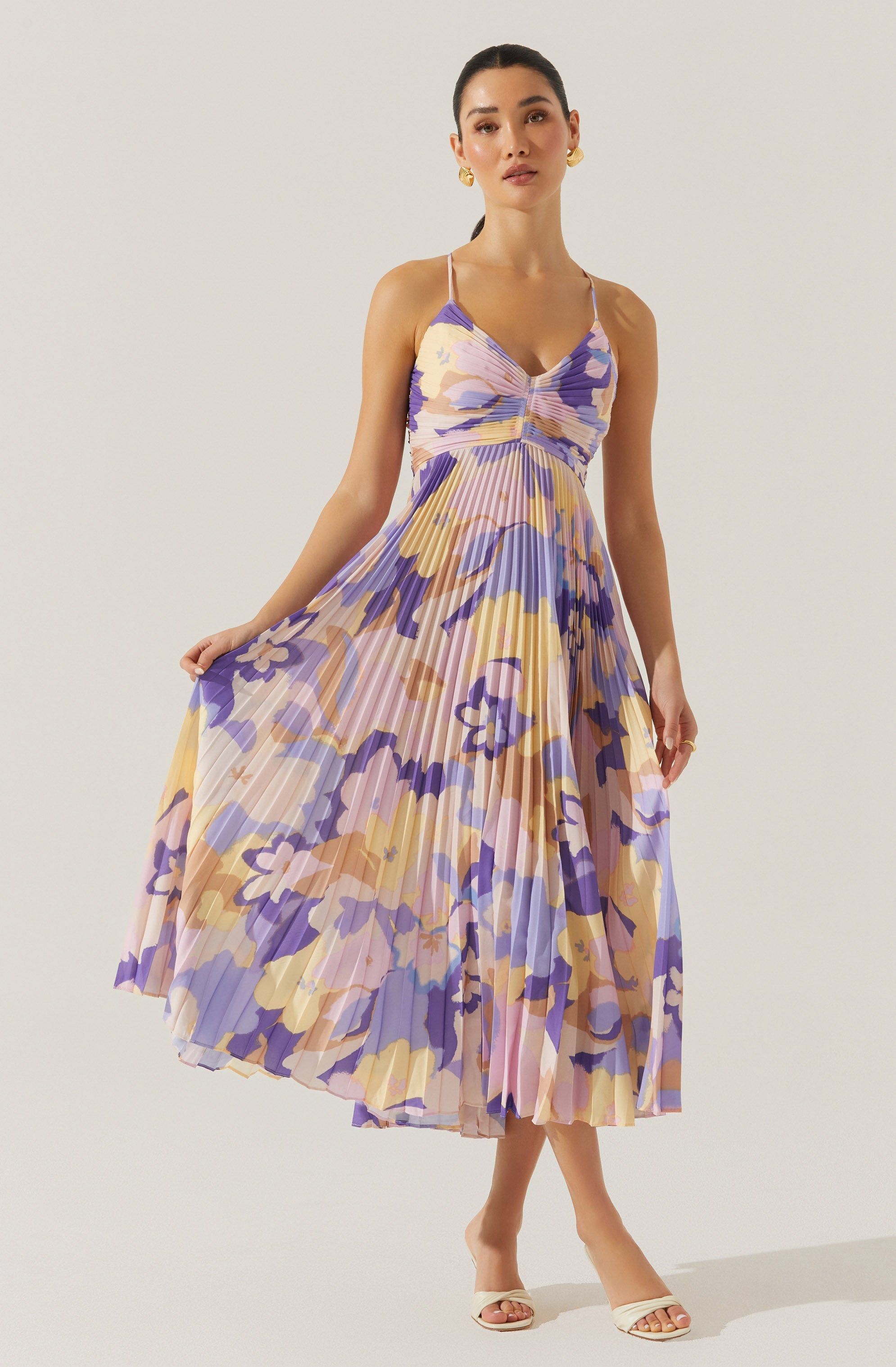 Blythe Floral Plisse Midi Dress for Women - Summer Flowy Ruffled Party Dress - Perfect for Weddings, Garden Parties & Date Nights