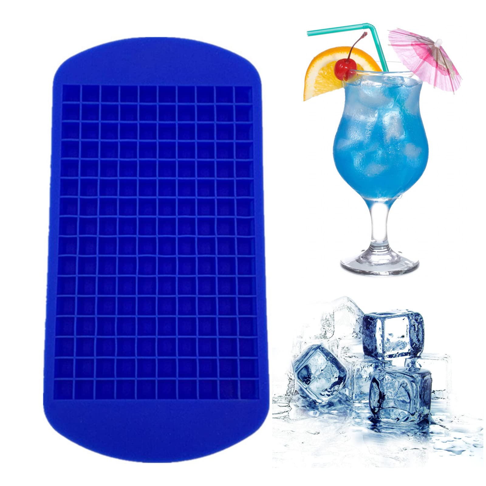 2 Pack Silicone Mini Ice Cube Trays - 160 Small Crushed Ice Molds for Cocktails & Whiskey | Easy Release, Flexible & Stackable Freezer Trays | Perfect for Baby Food, Iced Coffee & Party Drinks (Blue)