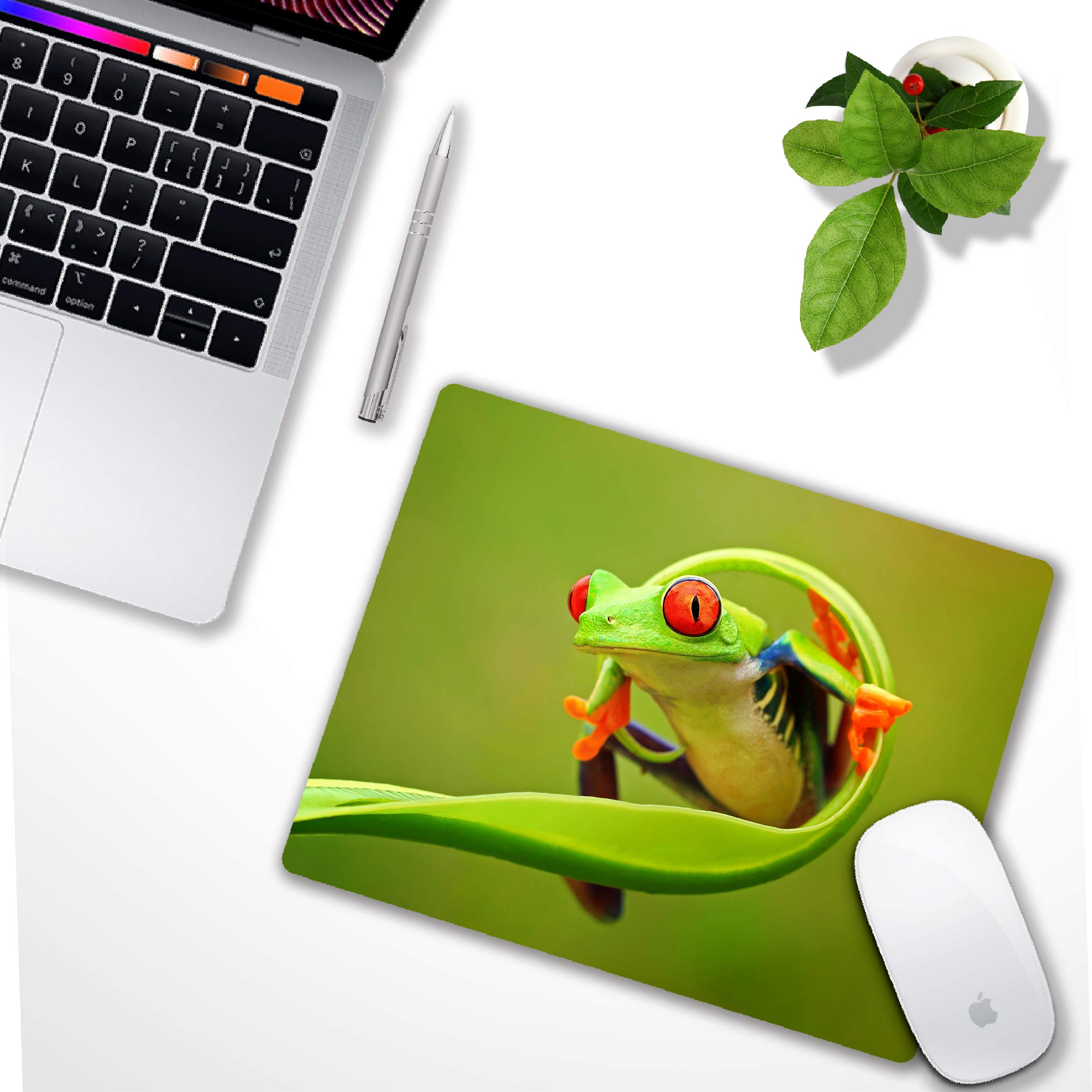 Cute Frog Green Mouse Pad - Non-Slip Rubber Base Washable Small Mousepad 9.5