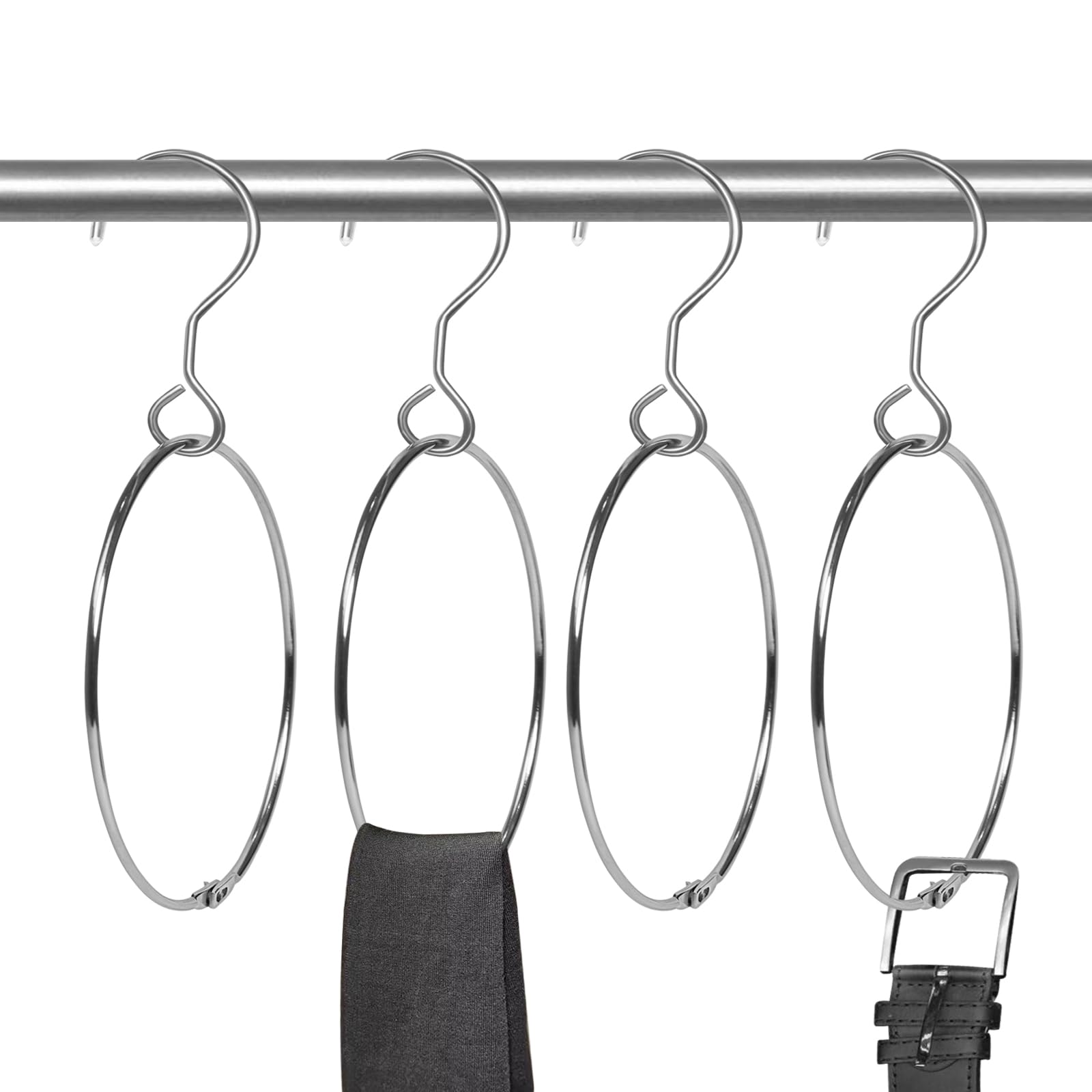 2 Pack Belt Organizer for Closet - Chrome Ring Hanger for Belts, Ties, Scarves & Accessories Storage | Space-Saving Closet Organizer for Men & Women | Perfect for Bedroom, Walk-in Closet & Dorm Room Organization