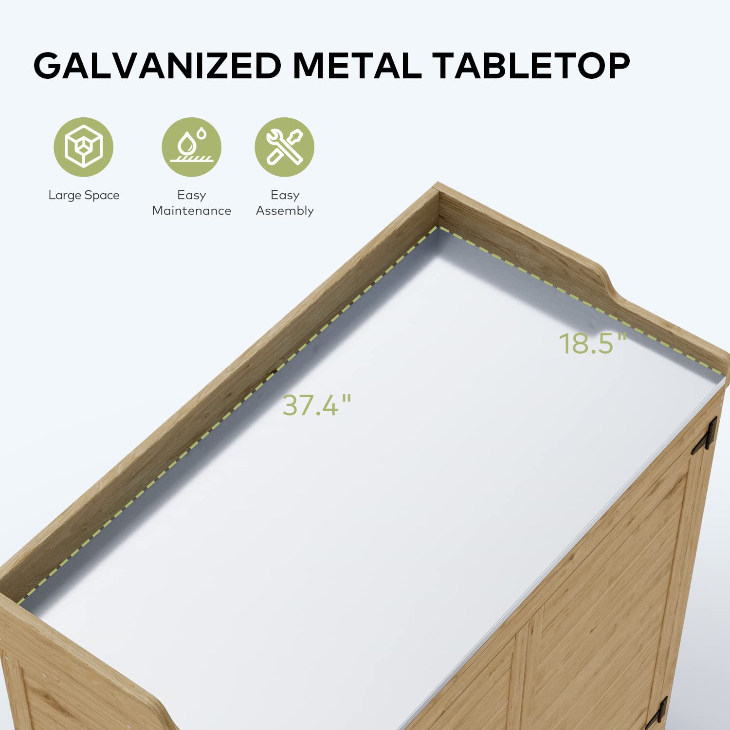 Gizoon Outdoor Potting Bench with Metal Tabletop & Adjustable Shelf - Wooden Garden Storage Cabinet with Double Doors - Perfect for Backyard, Patio, Lawn Gardening & DIY Projects - Natural Finish
