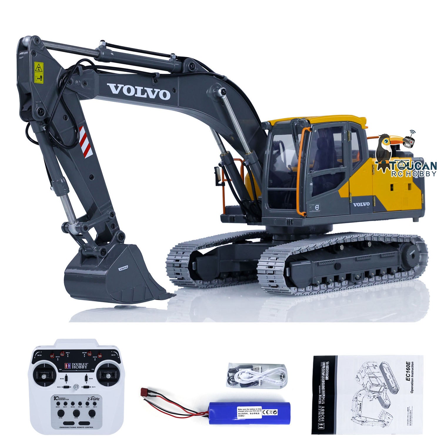 1:14 Scale RC Excavator Toy - Alloy Metal DoubleE E010 EC 160E Remote Control Construction Vehicle | Realistic Engineering Model for Kids & Adults | Outdoor Play, Construction Site Simulation, Birthday Gift for Boys
