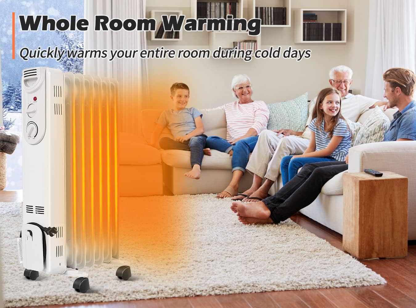 ARLIME 1500W Oil Filled Radiator Heater with Thermostat - 3 Heat Settings, Overheat & Tip-Over Protection - Energy Efficient Space Heater for Bedroom, Office, Living Room - Quiet Electric Heater for Winter Indoor Use