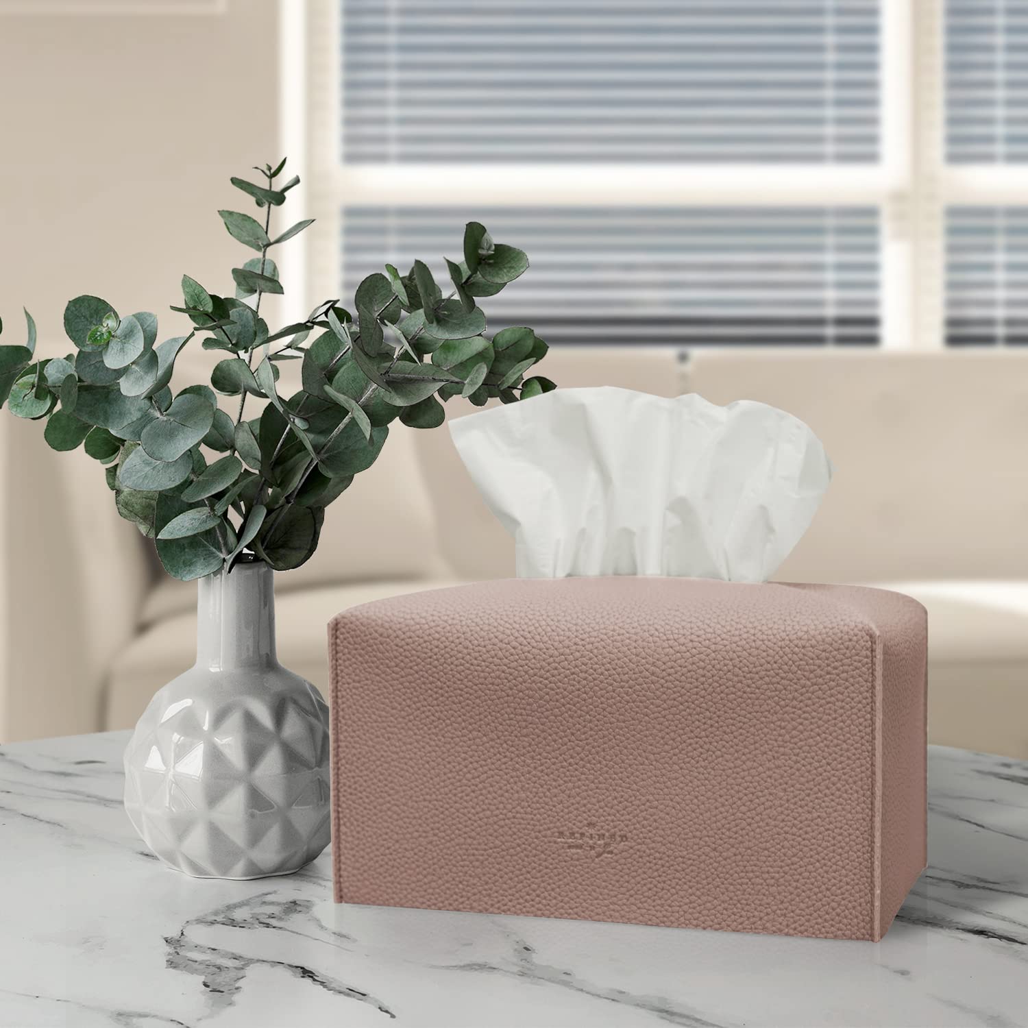 Carrotez Modern PU Leather Tissue Box Cover - Elegant Rectangular Tissue Box Holder for Bathroom, Vanity, Office Desk & Nightstand (9.5