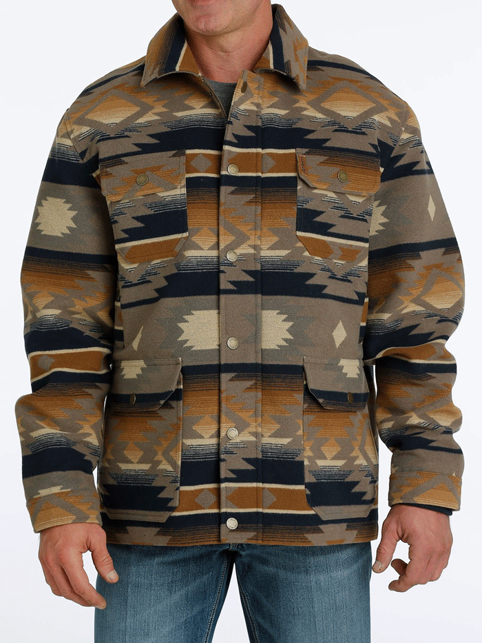Men's Southwestern Print Frontier Coat - MWJ1572003 | Brown Western Jacket for Cowboy & Outdoor Enthusiasts | Perfect for Rodeo, Camping & Country Events