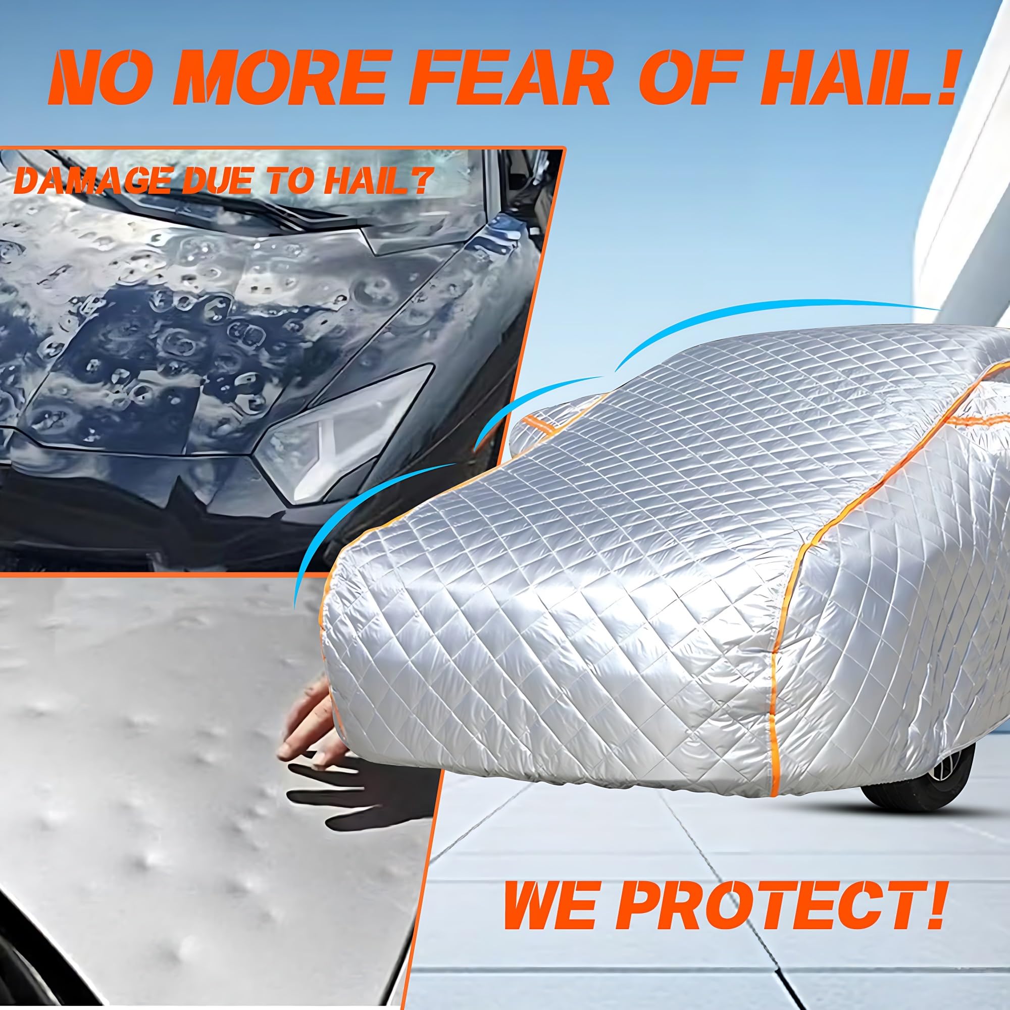 **Jeep Wrangler 4-Door Hail Protection Car Cover (2007-2024) | Heavy Duty Weatherproof Vehicle Cover with Reflective Strips | Perfect for Hail Storms, Snow, and Outdoor Parking (Sliver#A)**