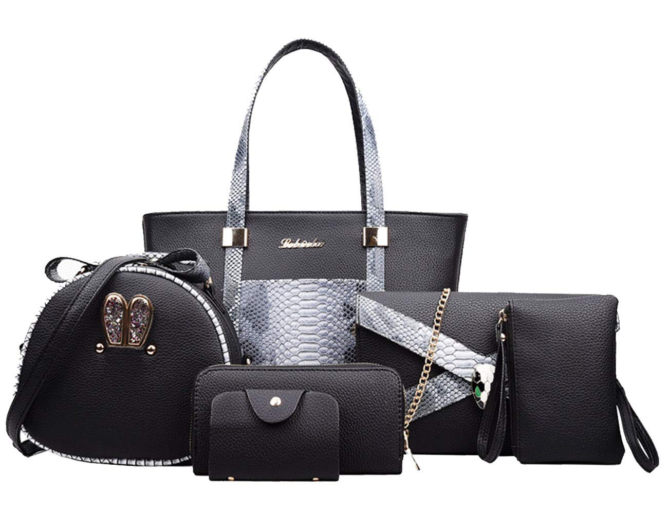 6-Piece Women's PU Leather Handbag Set - Top Handle Tote, Clutch, Wallet & Card Holder for Work, Travel & Daily Use