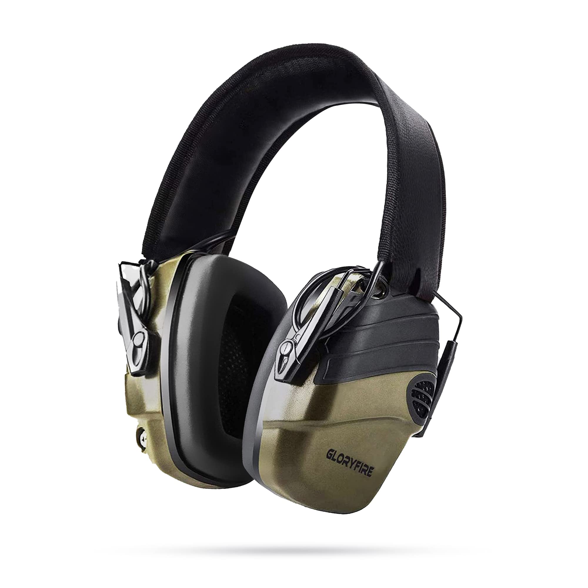 GLORYFIRE Electronic Shooting Ear Protection - Noise Cancelling Ear Muffs with Sound Amplification, Olive Green - Perfect for Hunting, Range Shooting & Construction Work