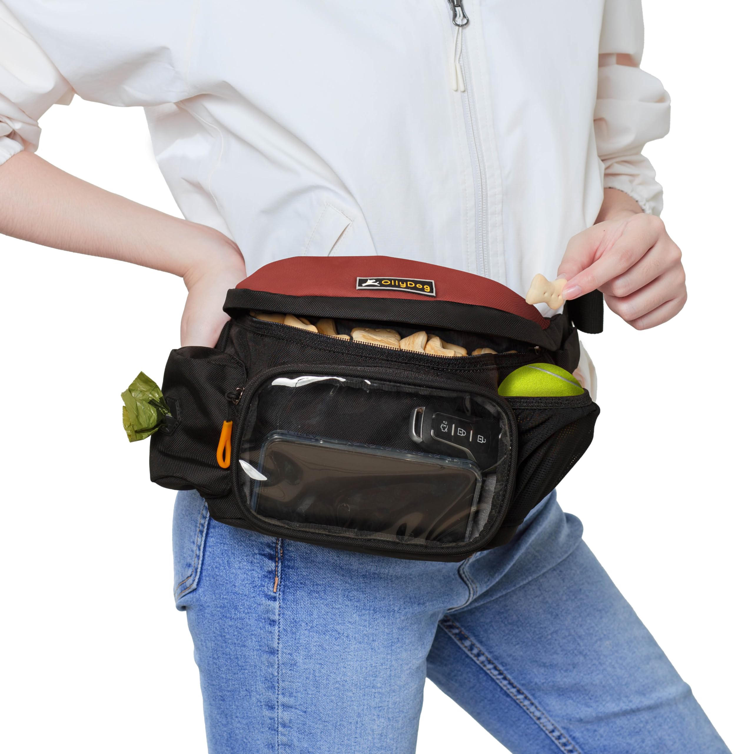 OllyDog Trailblazer Pack - Hands-Free Dog Fanny Pack with Treat Pouch, Water-Resistant Design, Built-in Poop Bag Dispenser & Rubber Fetch Ball - Perfect for Dog Walking, Training & Outdoor Adventures