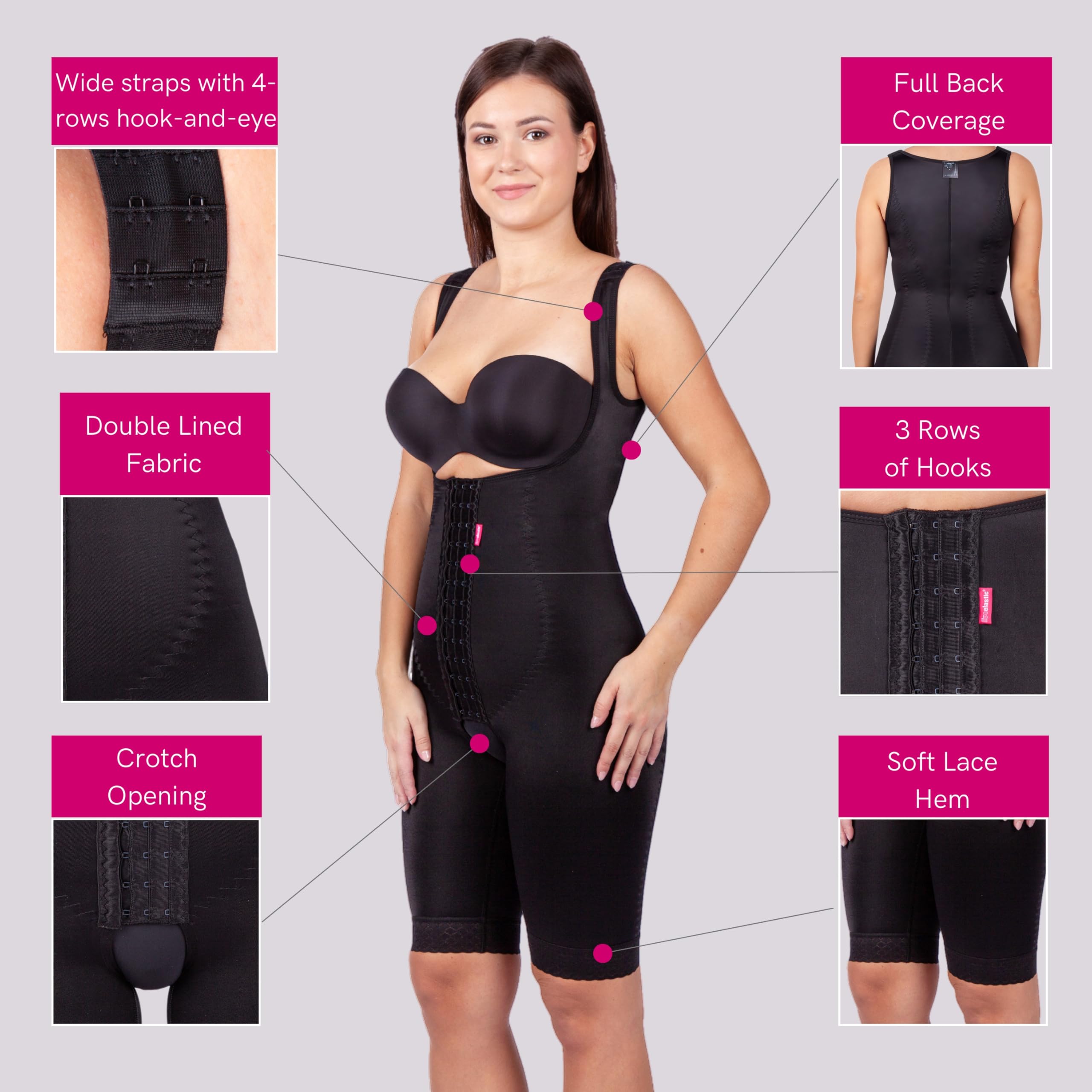 LIPOELASTIC VF Body Shaper – Post-Surgery Compression Garment for Liposuction, Tummy Tuck & C-Section Recovery | Postpartum Belly Wrap & Full Body Girdle for Women | Breathable & Adjustable (Black, Medium) | Perfect for Post-Op Care, Weight Loss & Body Contouring