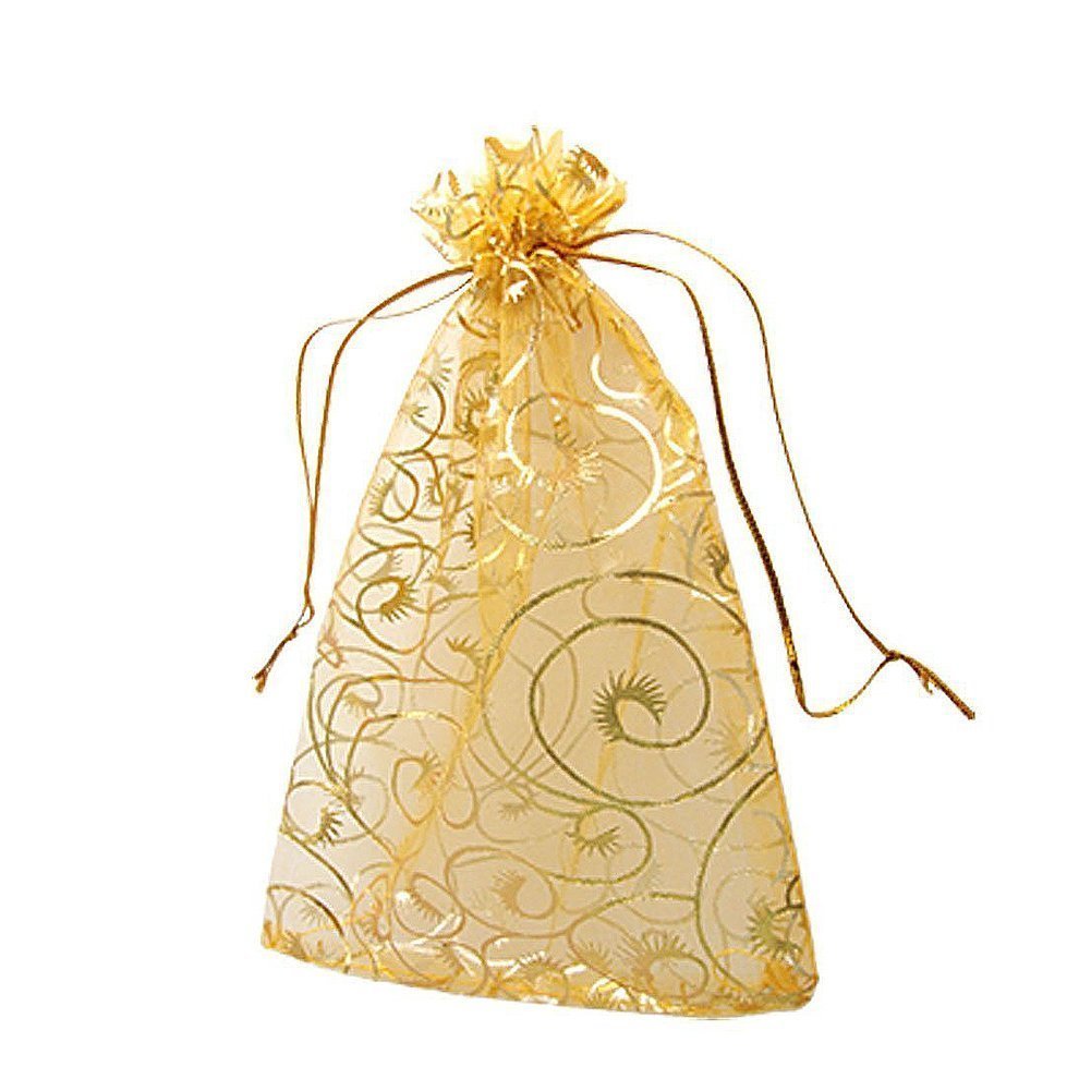 100PCS Mini Sheer Organza Bags - 4x4.72 Inch Gold Drawstring Gift Bags for Wedding Favors, Jewelry, Candy & Party Decorations - Elegant Favor Bags for Bridal Showers, Baby Showers & Special Events