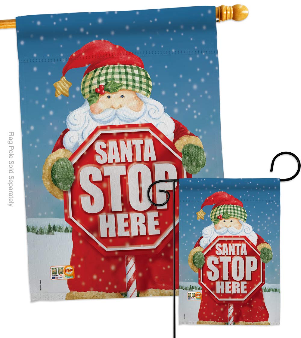 Santa Stop Here Christmas Garden Flags Set - Winter Holiday Decor, Reindeer & Snow Design - 28x40 Inch Outdoor Yard Banner for Xmas Decorations - Made in USA - Perfect for Front Porch, Lawn, and Seasonal Festive Displays