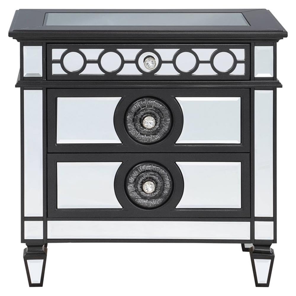 Acme Varian II 3-Drawer Wooden Nightstand - Black & Silver Finish Bedside Table with Storage for Bedroom, Living Room, or Office