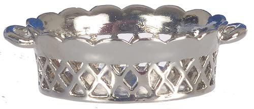 Silver Oval Fruit Basket - Miniature Dollhouse Decor for Tiny Kitchen, Dining Table Display, and DIY Fairy Garden Accessories