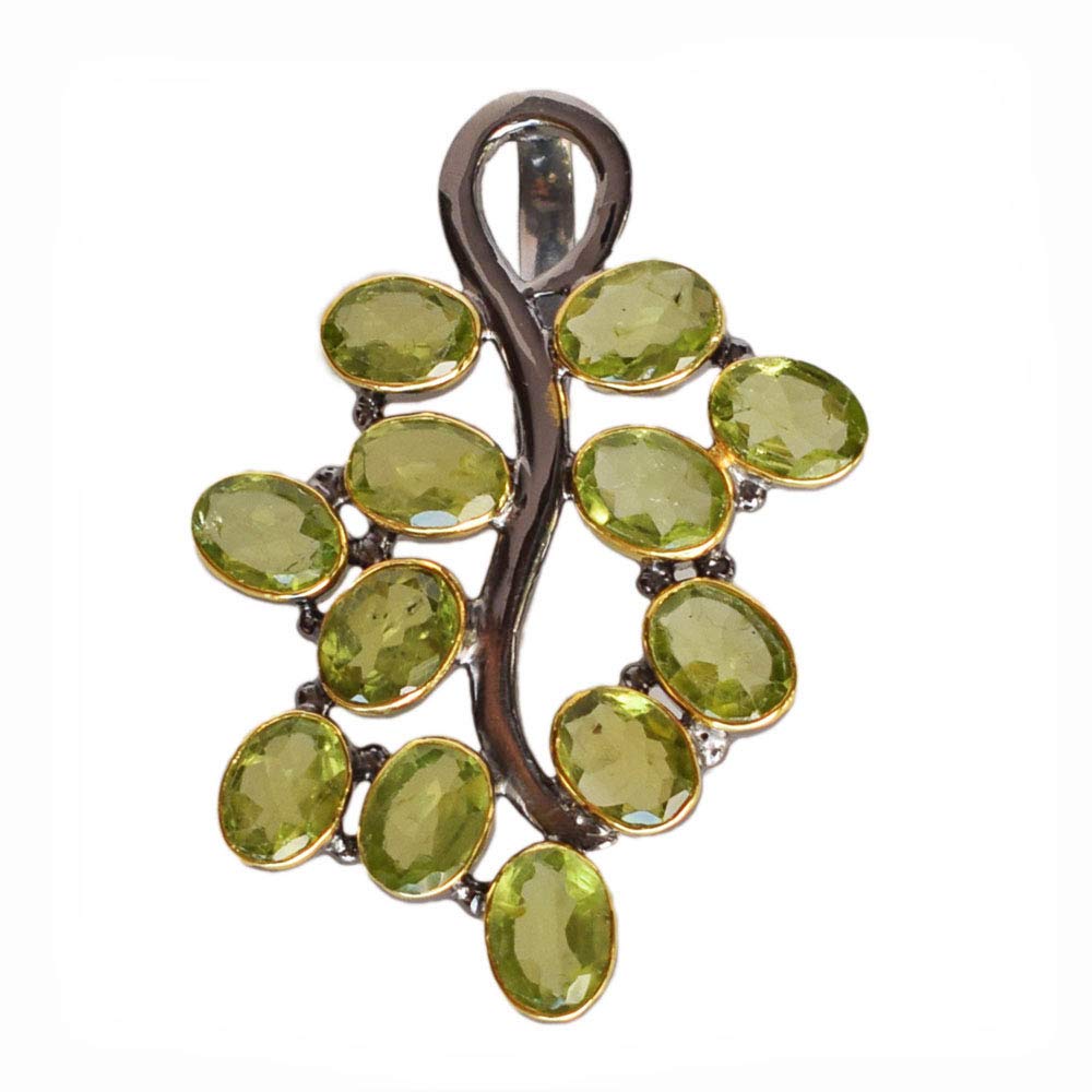 Peridot Gemstone 925 Sterling Silver Pendant with Black Rhodium & Rose Gold Plating - Handmade Jewelry for Women, Birthday Gift, Anniversary Present | Perfect for Everyday Wear, Special Occasions & Gift Giving
