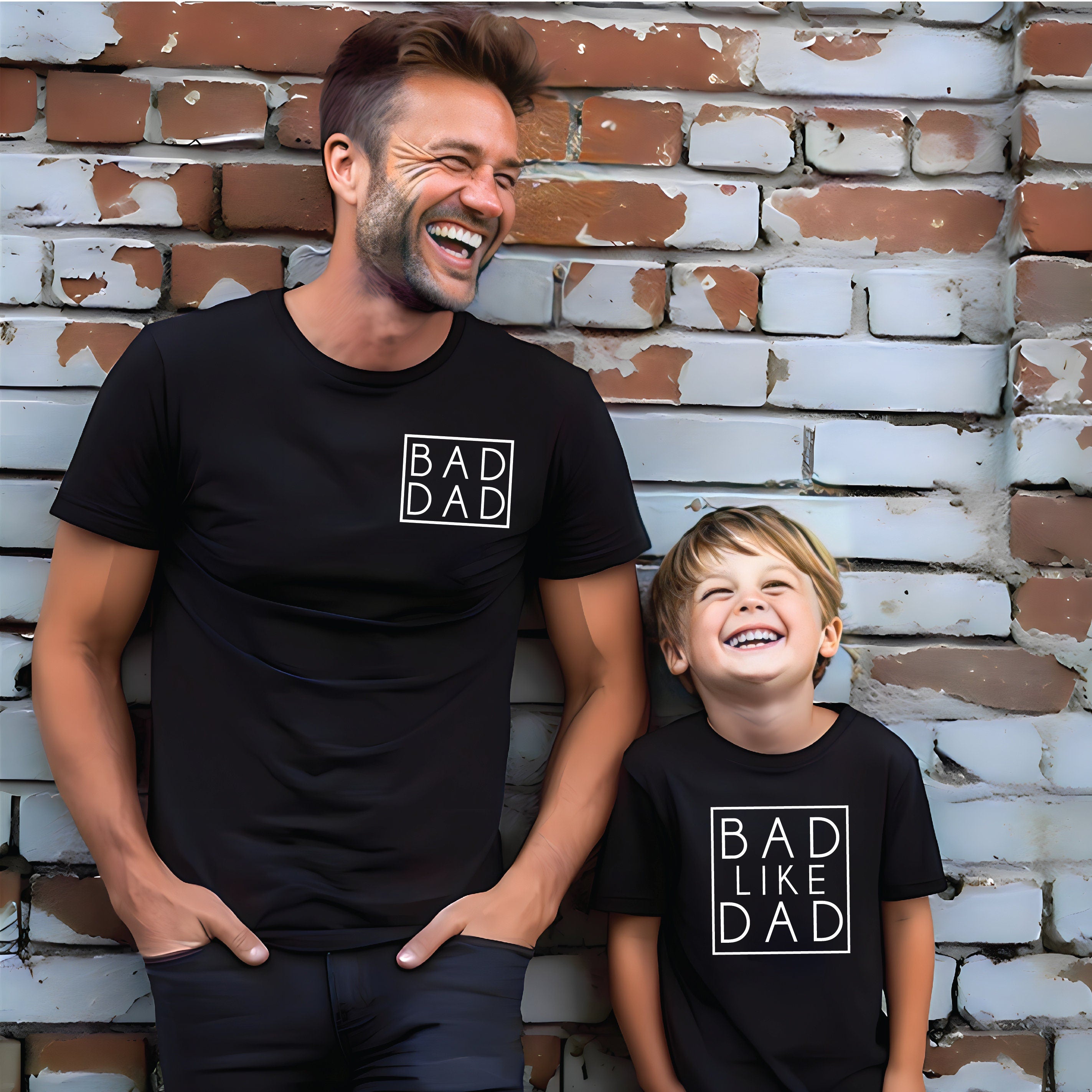 Funny Bad Dad And Bad Like Dad Matching T-Shirts - Father & Son/Daughter Matching Outfits for Family Events & Holidays