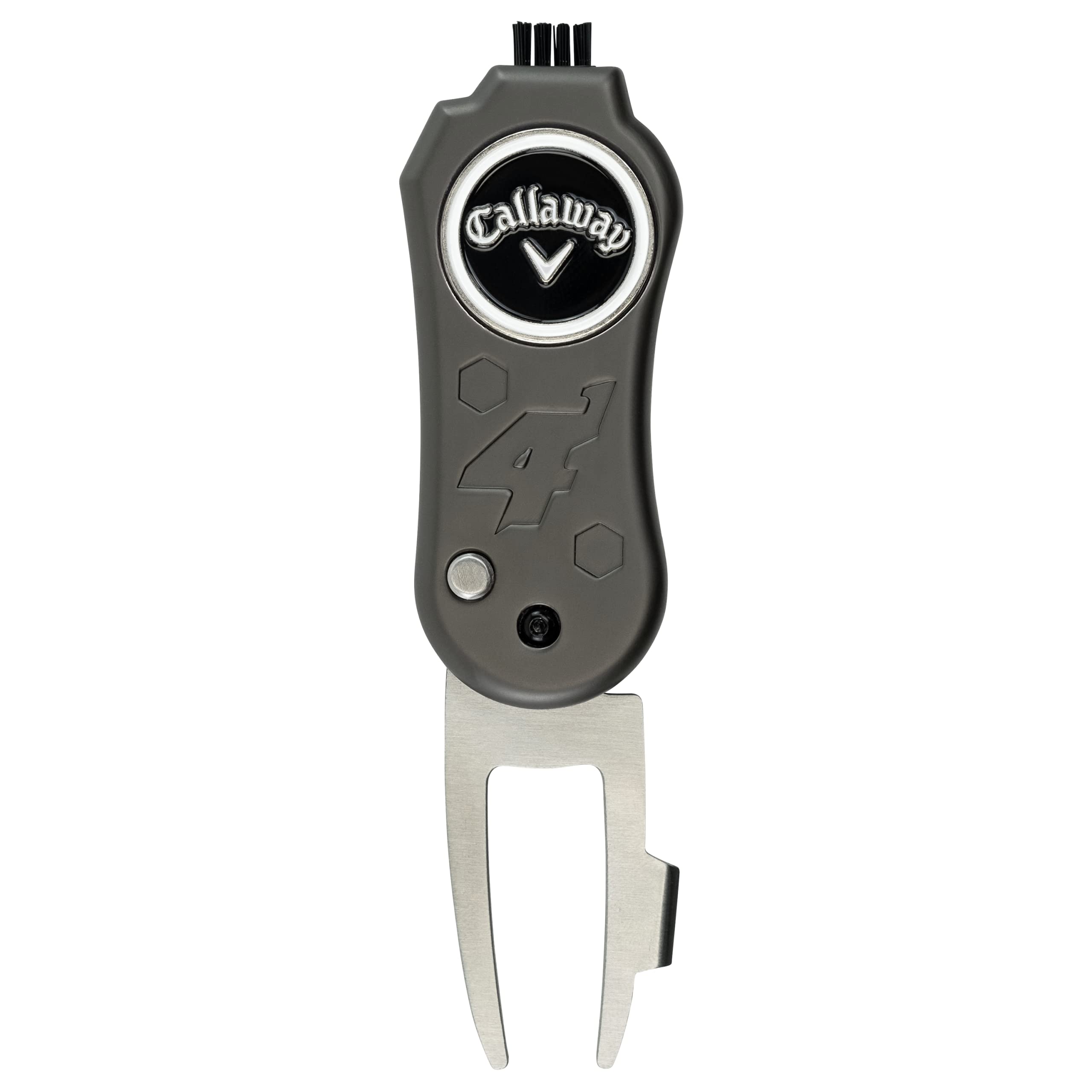 Callaway 4-in-1 Blade Divot Repair Tool - Black Switch Blade 4-Function Golf Accessory with Ball Marker & Club Cleaner | Perfect for Golf Course Repair & Practice Sessions