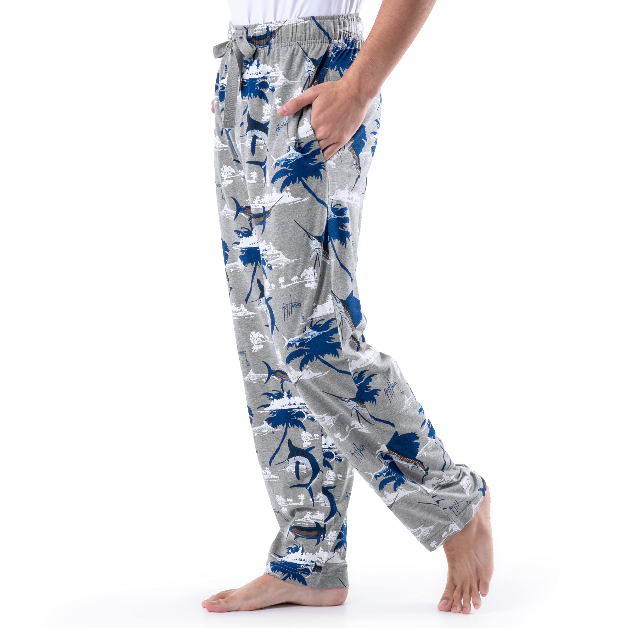 Guy Harvey Men's Jersey Knit Sleep Pants - Soft Cotton Lounge Pants for Men, Comfortable Sleepwear & Home Wear - Perfect for Sleeping, Lounging and Relaxing at Home