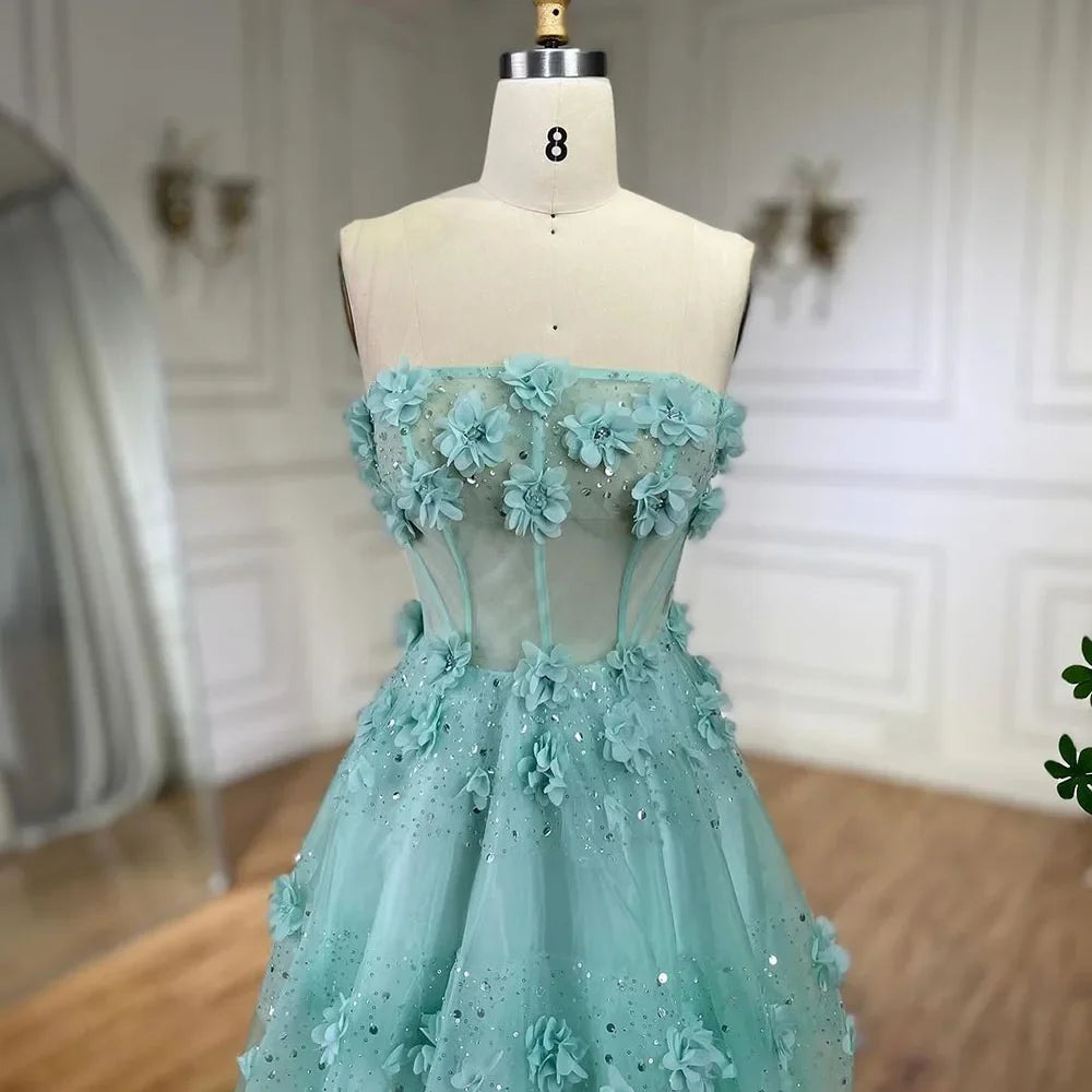 Elegant Arabic Turquoise Appliques A-Line Long Evening Dress for Women - Wedding, Party, Prom, Gala & Special Occasions | Serene Hill Collection 2025 LA72445