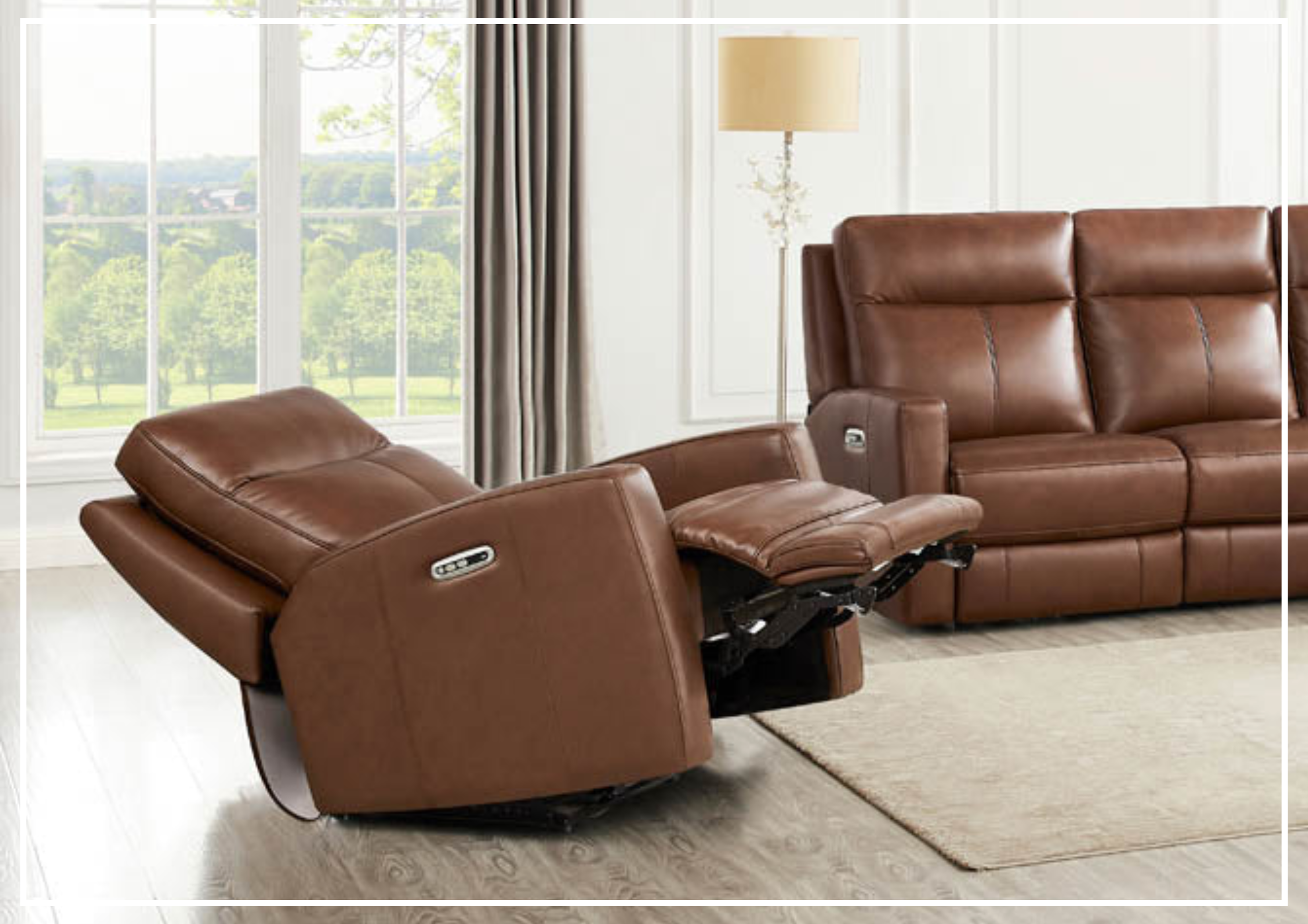 Hydeline Vienna Brown Leather Power Recliner Chair - Electric Massage Recliner with USB Charger & Cup Holders - Perfect for Living Room, Home Theater & Office Relaxation